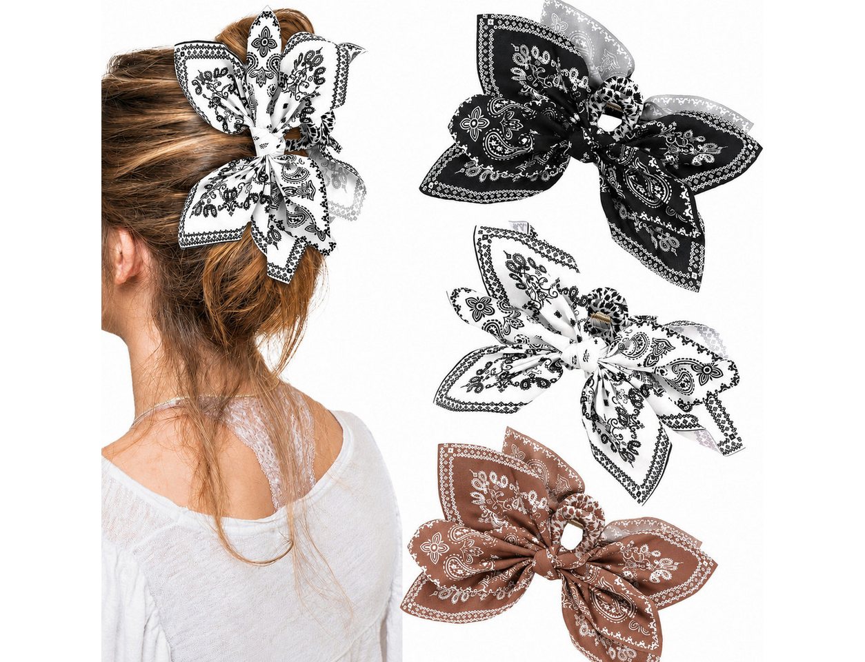 nsihing Haarclip Haarschleifen Clips 3er Set, Große Schleifen für Dickes Haar, Boho Haarspangen, Rutschfest für Alltag & Freizeit