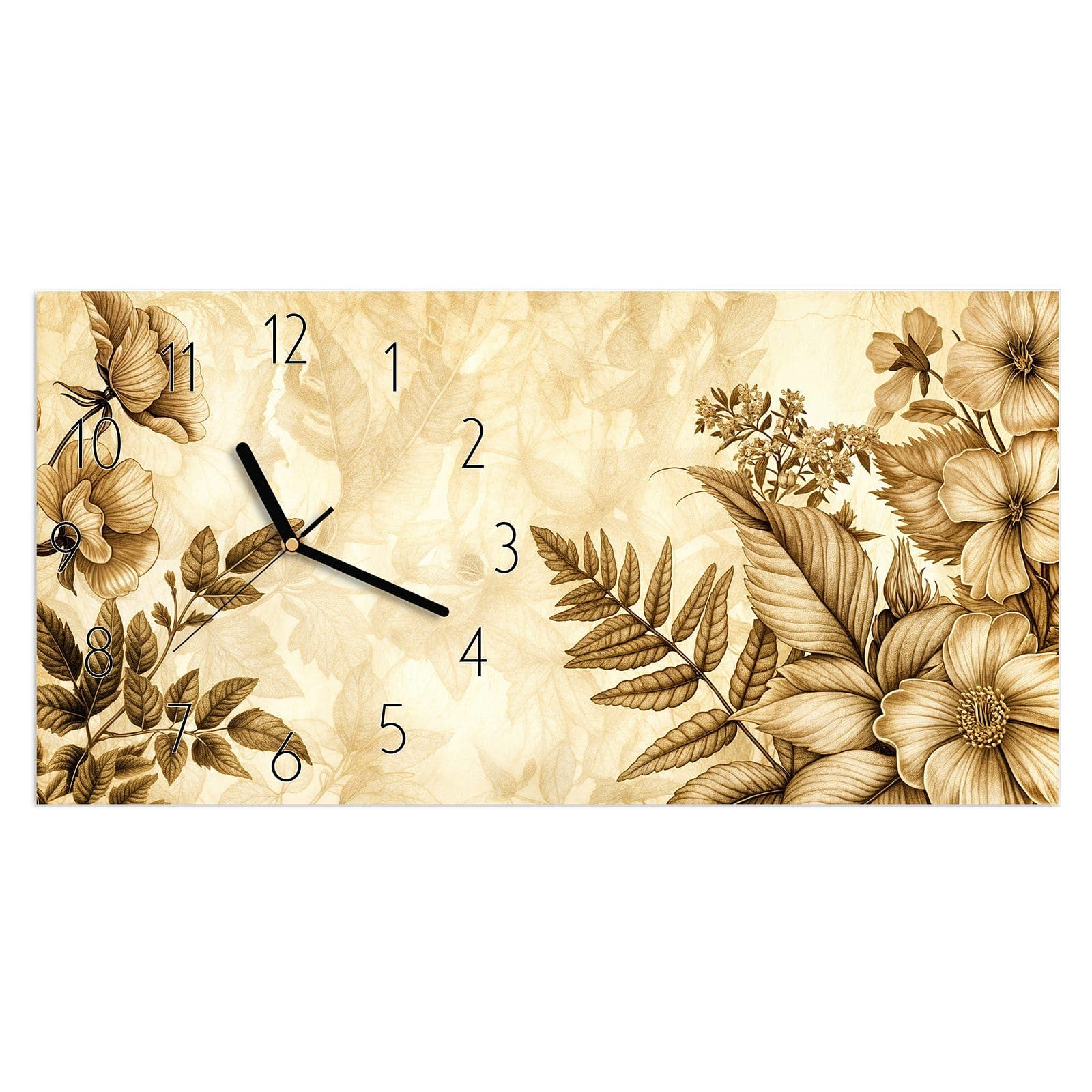 Primedeco Wanduhr Glasuhr Wandkunst Größe 60 x 30 cm mit Motiv Blumenblatt Kunstwerk