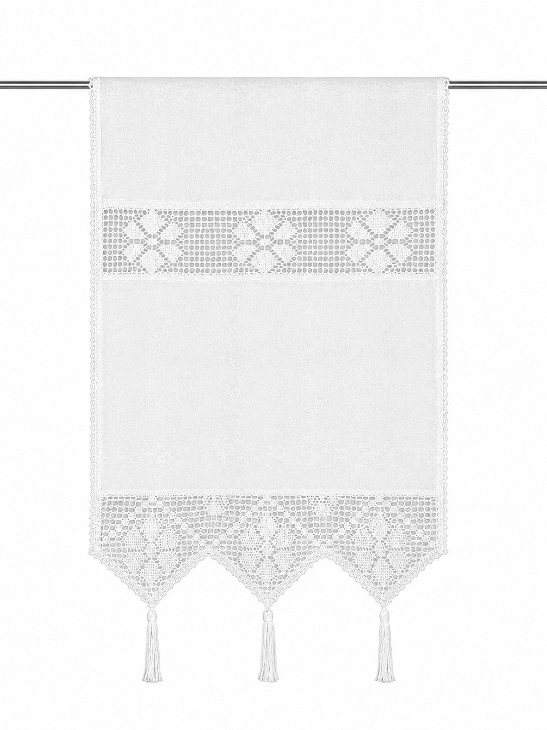 Clever-Kauf-24 Scheibengardine Fenster-Tür-Behang Siebleinen mit Häkeleinsatz, blickdicht, Siebleinen, Häkeloptik