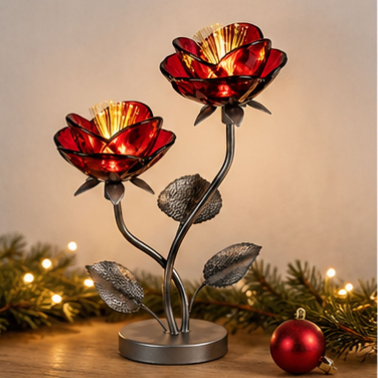 formano Tischleuchte Winterzeit Weihnachtsdeko, LED, Mit Timerfunktion, Rot, Blume, H: 33cm