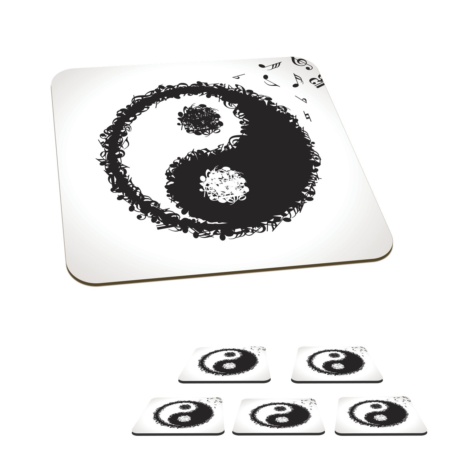 MuchoWow Glasuntersetzer Eine Illustration eines Yin- und Yang-Logos, bestehend aus Musiknoten, Zubehör für Gläser, 6-tlg., Glasuntersetzer, Tischuntersetzer, Korkuntersetzer, Untersetzer, Tasse
