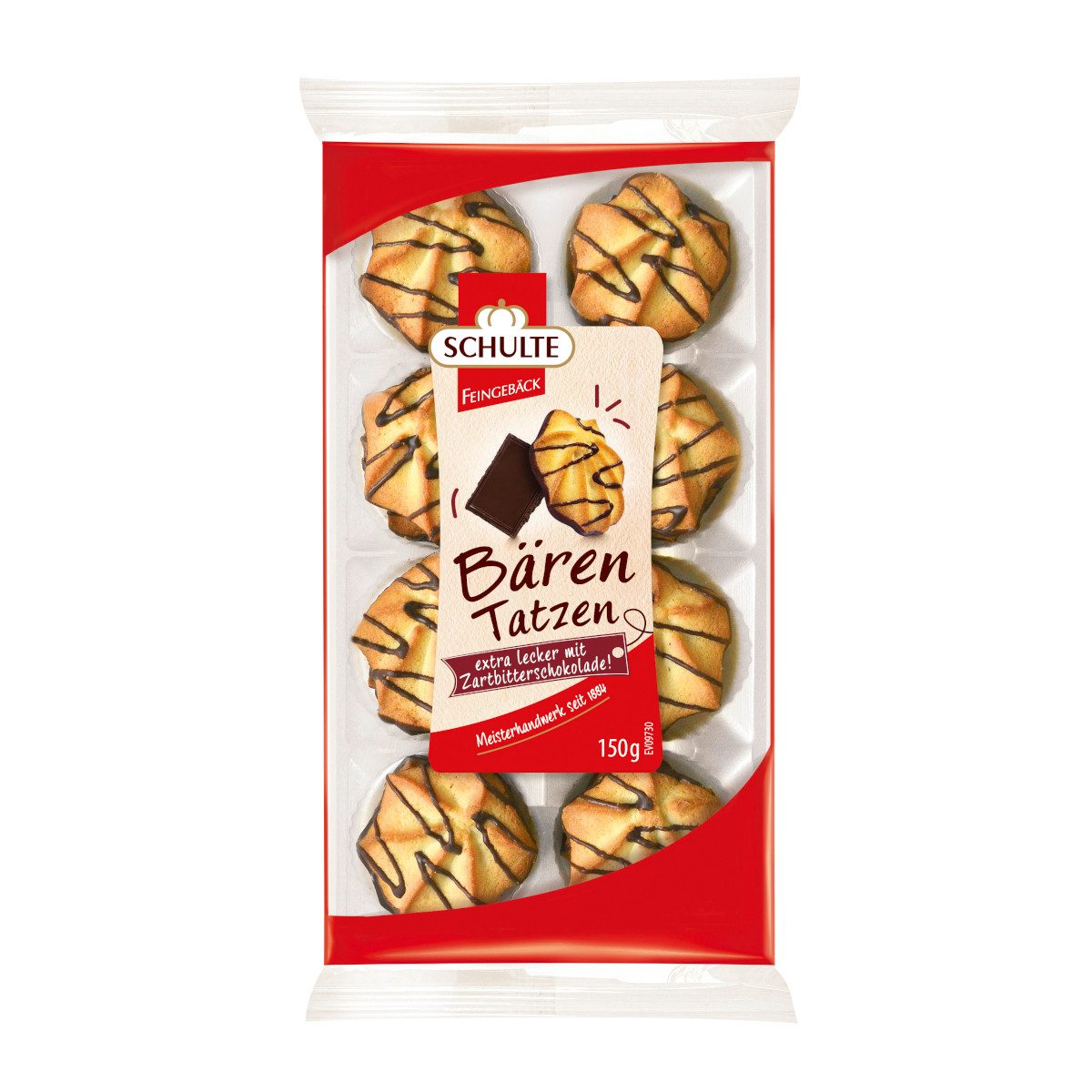 Schulte Kekse, Schulte Bärentatzen mit dunkler Zartbitterschokolade Packung 150g