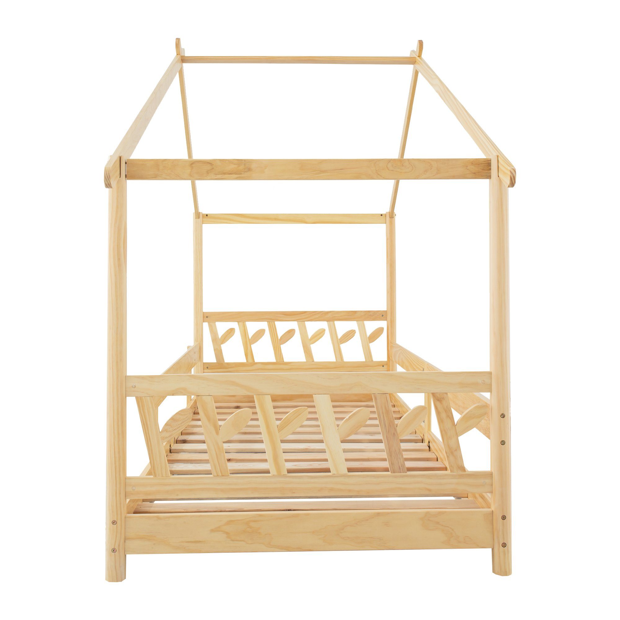 Natur und für Jugendliche Hausbett Kinder Kinderbett Holzbett Rausfallschutz und Lattenrost Gitter Ohne Funktionsbett (Mit Matratze REDOM Lattenrost), mit und Gitter mit 200x90cm,