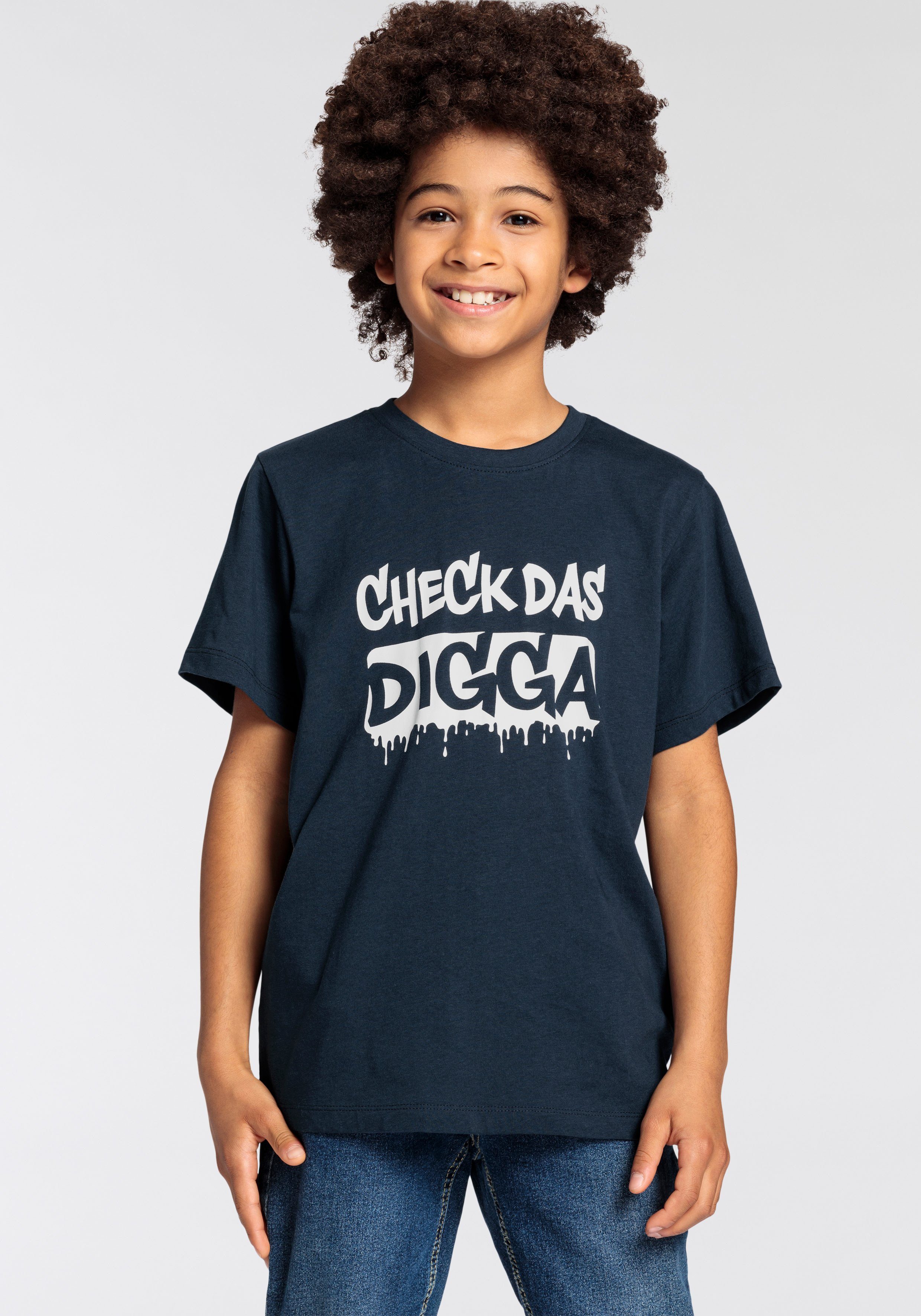 KIDSWORLD T-Shirt Sprücheshirt: CHECK DAS DIGGA Kurzarm, Basic-Passform, bedruckt, Rundhalsausschnitt