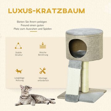 PawHut Kratzbaum Katzenbaum Katzenkiste Kletterbaum für Katzen mit Katzenball Grau, 30L x 30B x 50H cm