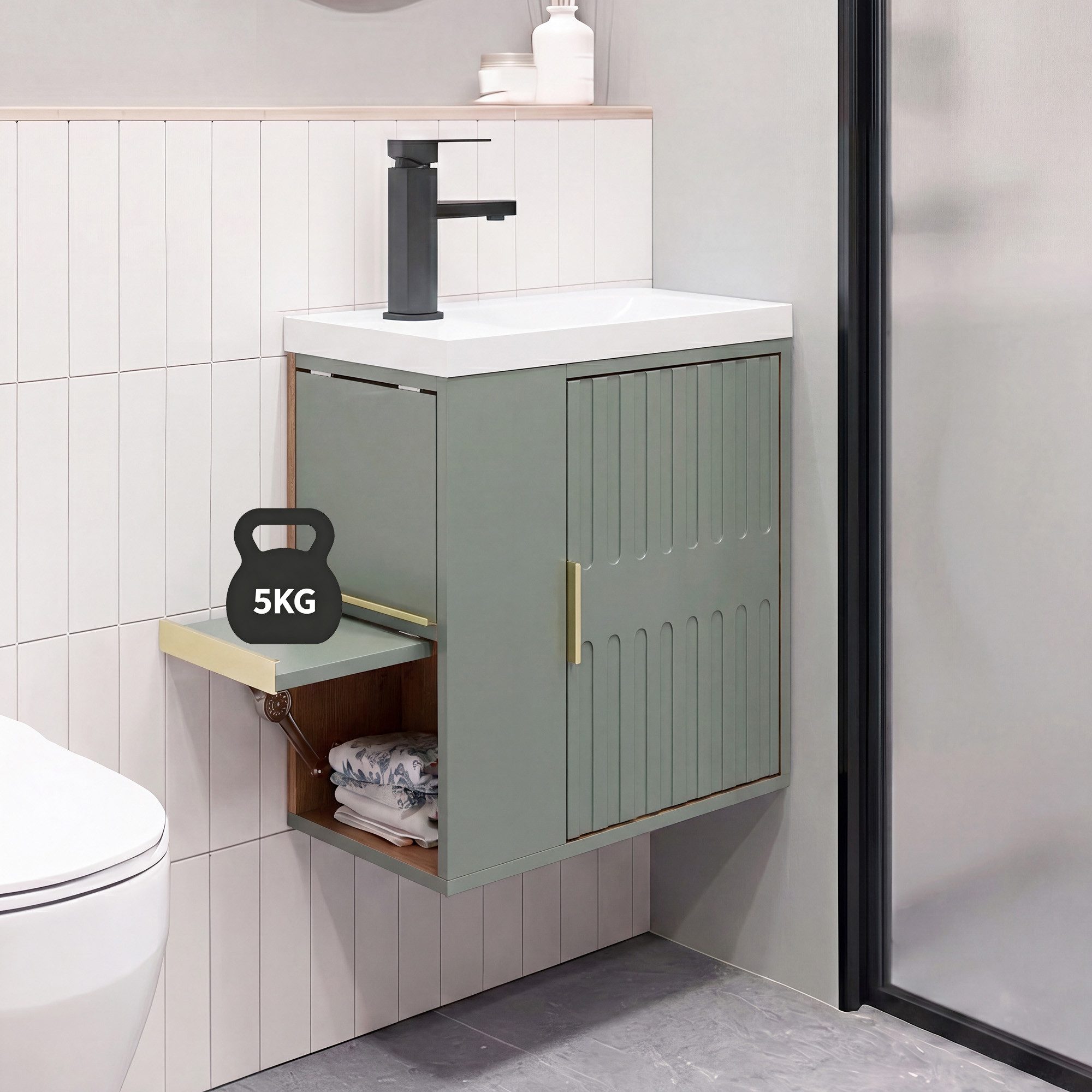 UEV Waschtisch Waschtisch mit Unterschrank (Waschtischunterschrank hängend, Waschplatz ausreichend Stauraum,Badmöbel Set für Badezimmer, Waschtisch mit Untersch – Bild 4 von 5