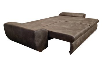 luma-home Big-Sofa 18008, mit Bettfunktion und Stauraum 275 cm breit, Wellenunterfederung, Mikrofaser, Leder-Optik, Vintage Braun