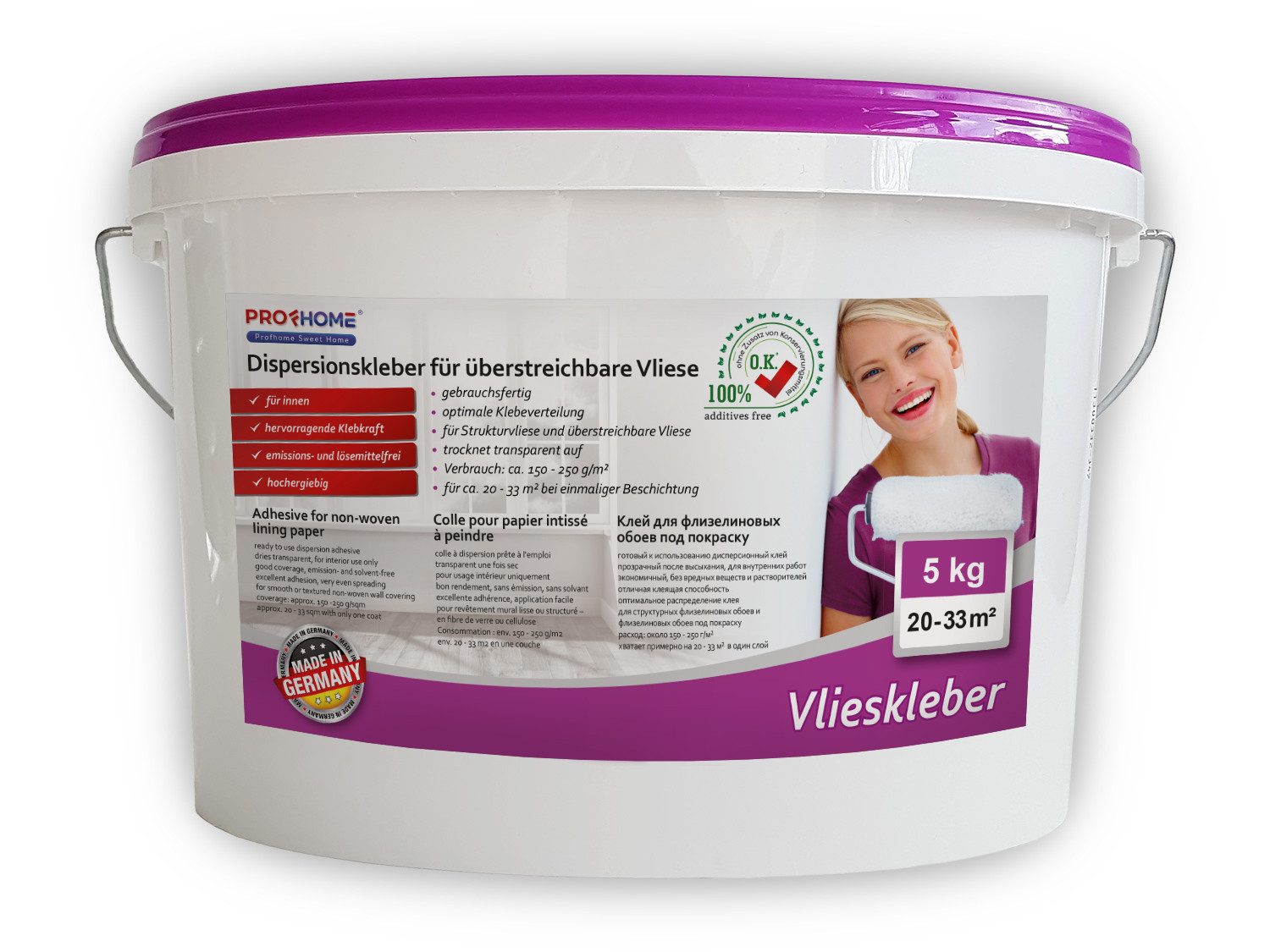 Profhome Tapetenkleber Vlieskleber Fertig-Kleber für Malervlies Renoviervlies 5 kg max 33 qm, (sicherer Halt bei langer Offenzeit für präzises Arbeiten, 1-tlg)