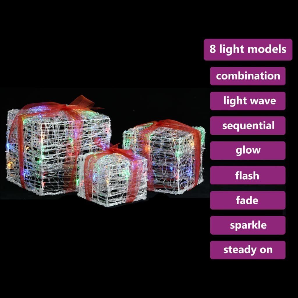 vidaXL Dekolicht NA LED-Geschenkboxen 3 Stk Weihnachtsdekoration Mehrfarbig Weihnachtsb
