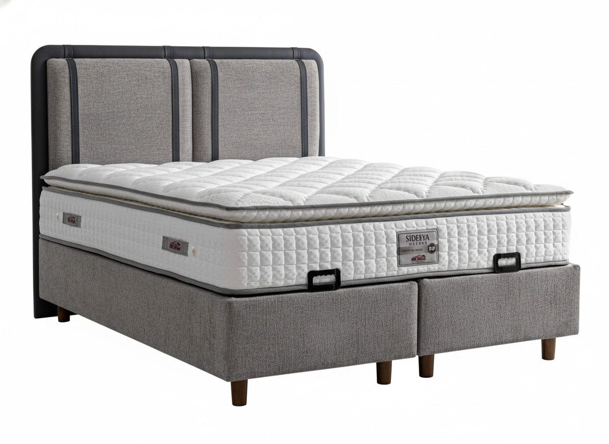 JVmoebel Boxspringbett Bett mit Matratze Moderner Stil Weiche Polsterung Bett mit Stauraum