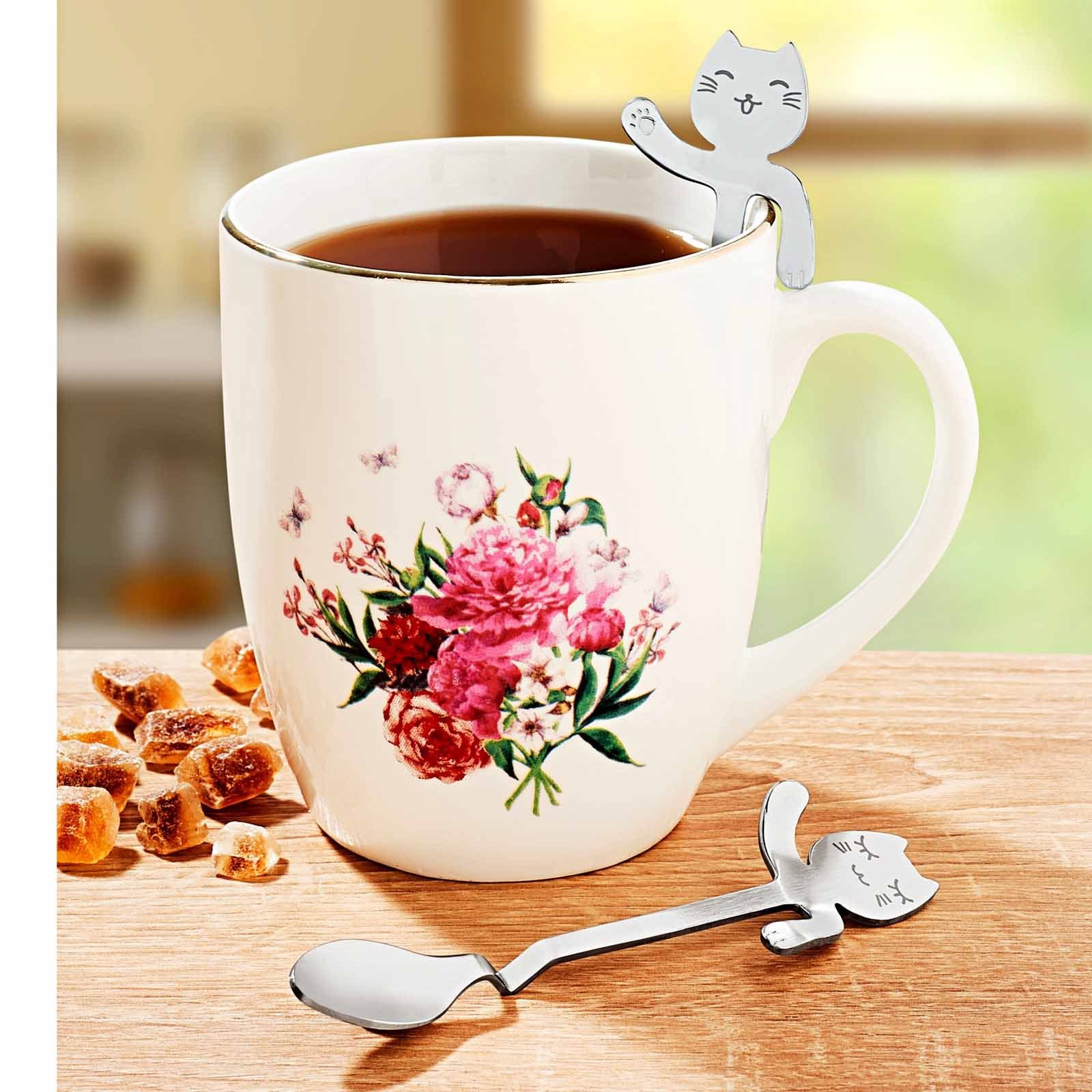 Kaffeelöffel Kaffee Löffel Teelöffel (8 Stück), mit Kätzchen Design Edelstahl Poliert