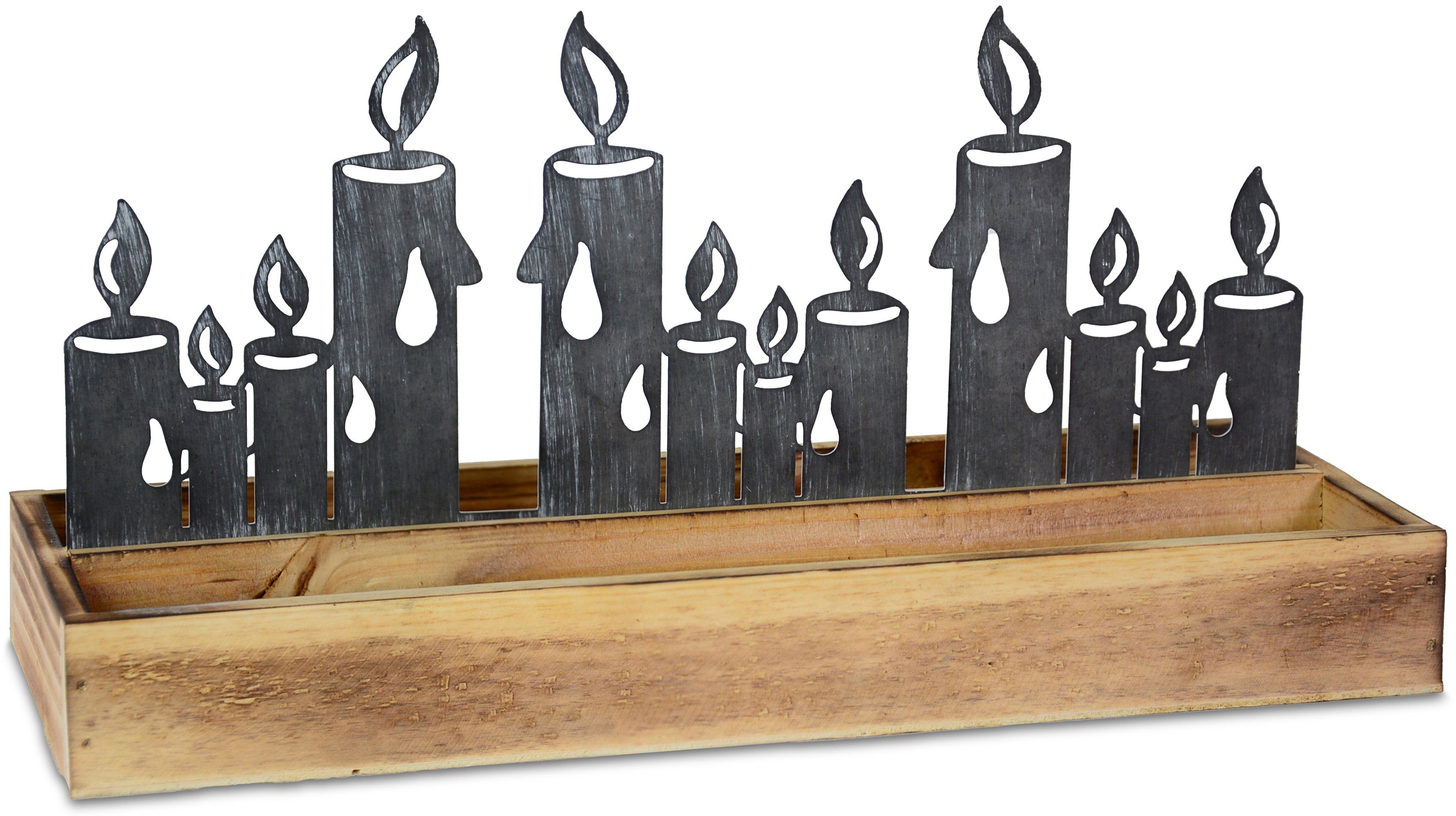 RIFFELMACHER & WEINBERGER Weihnachtsdeko, mit Holz-Tablett Tablett Metall Kerzensilhoutte, Kerzensilhouette Metall, Holz