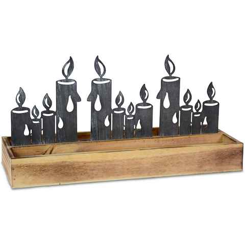 RIFFELMACHER & WEINBERGER Dekoobjekt Dekotablett aus Holz mit Kerzensilhoutte, Weihnachtsdeko, Holz-Tablett mit Metall Kerzensilhouette