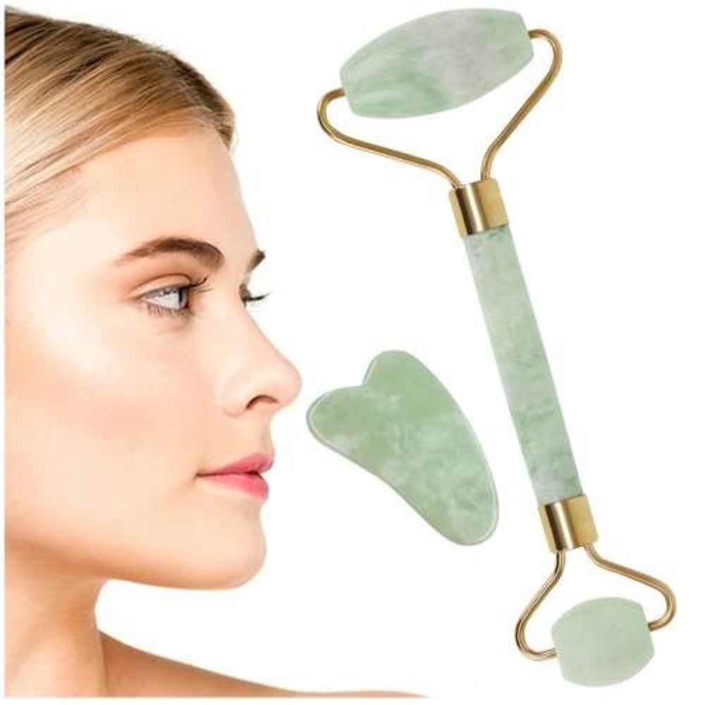 soulima Gesichtsmassagegerät JadeGlow Gesichtsmassagerät - Strahlende Jugendlichkeit, Jade Gesichtsmasage-Set, Jade Gesichtsmasagerolle, Glatte Oberfläche