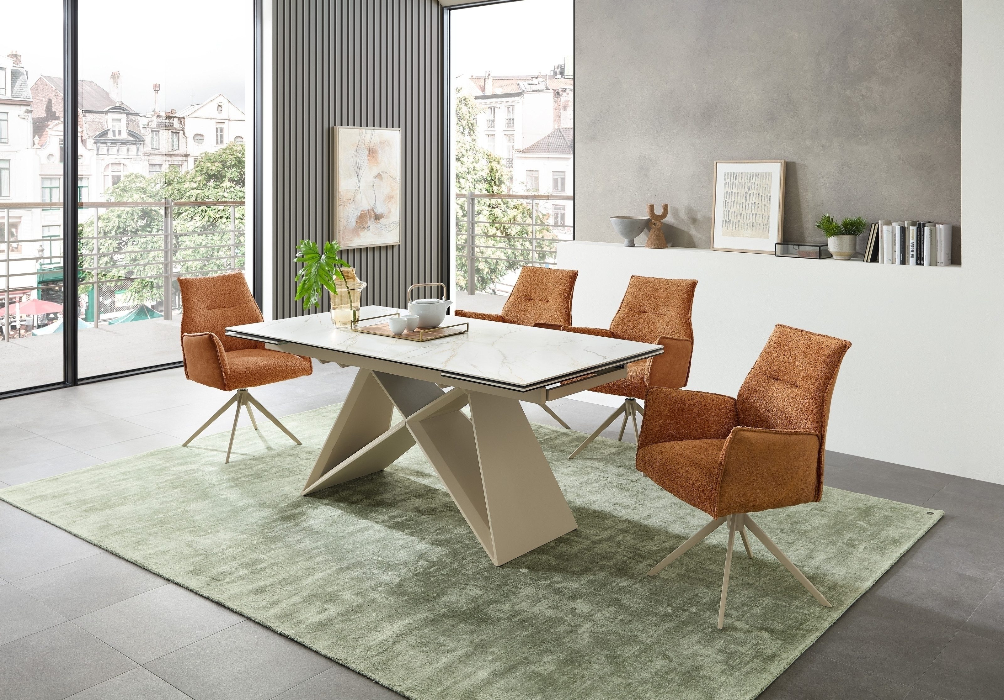 freiraum Armlehnstuhl Kayla (2er Set), (2er Set) drehbar, Bouclestoffbezug, orange, beige - 62x60x92 (BxHxT)