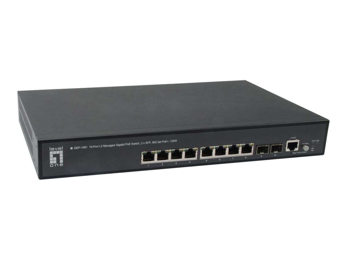 Levelone Switch LevelOne 10-Port L2 2xSFP 802.3at + 125W GEP-1061 Netzwerk-Switch
