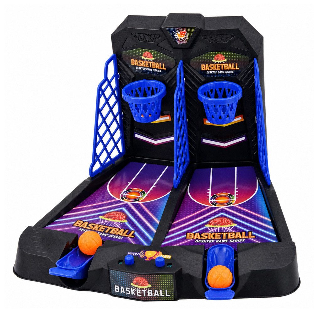 LEAN TOYS Spiel Tischbasketball Korbwurfspiel Geschicklichkeitsspiel, Mini-Tischbasketball, Doppeltes Spielfeld, 2 Ballwerfer, Punktewertung