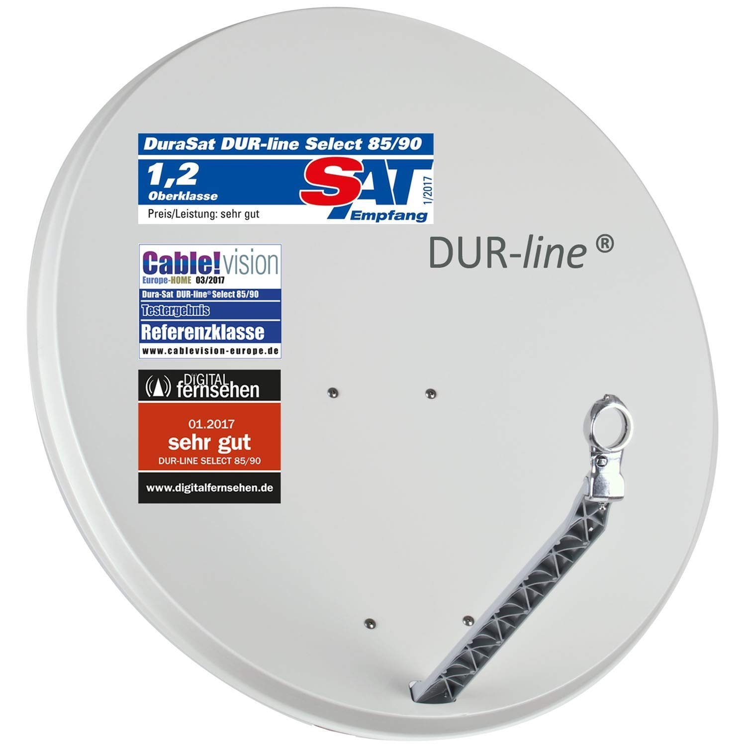 DUR-line Select 85/90cm Alu Satelliten-Schüssel Hellgrau Aluminium Sat-Spiegel 