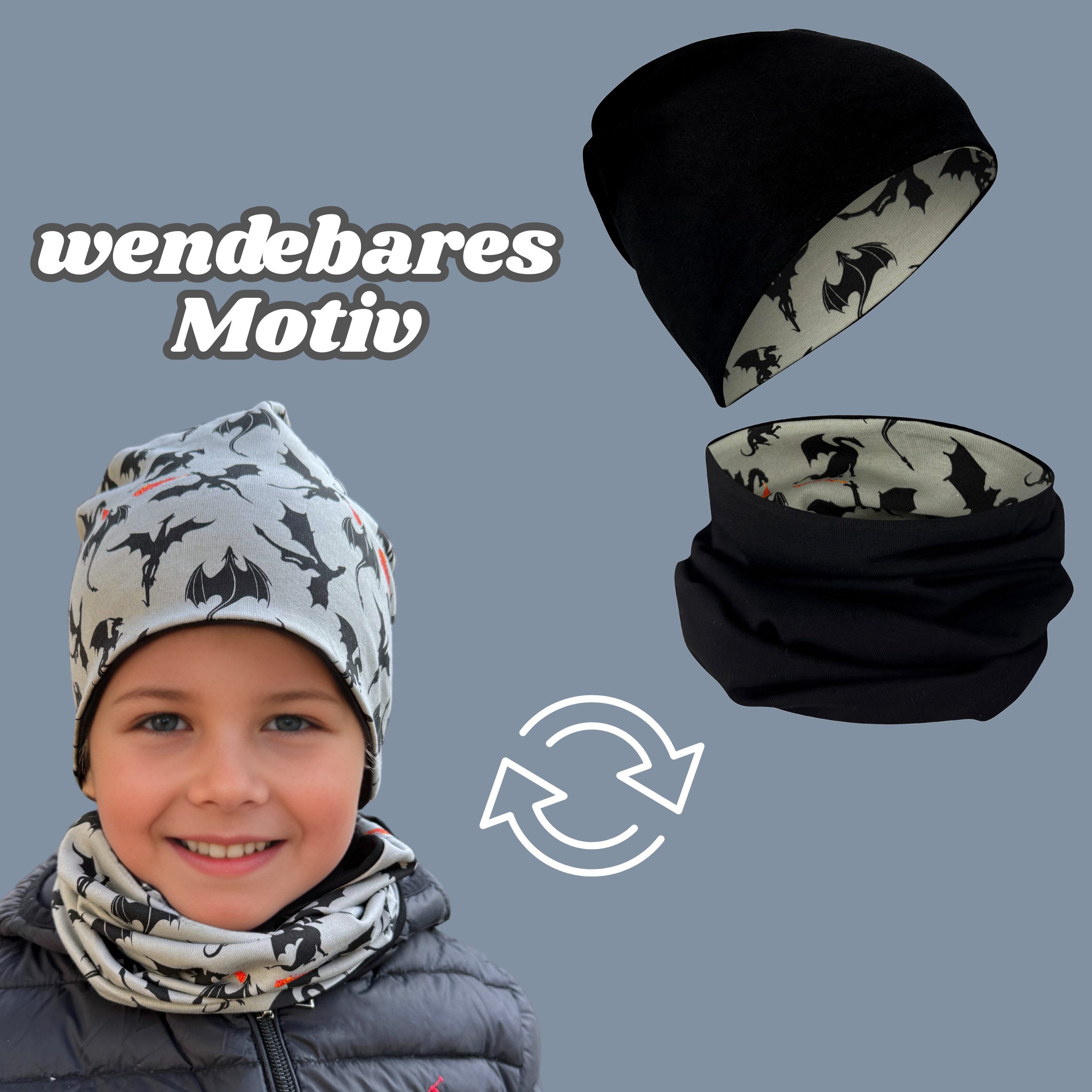 HECKBO Beanie HECKBO Kinder Mädchen Jungen Beanie Mütze & Loop-Schal Set – Bild 2 von 5