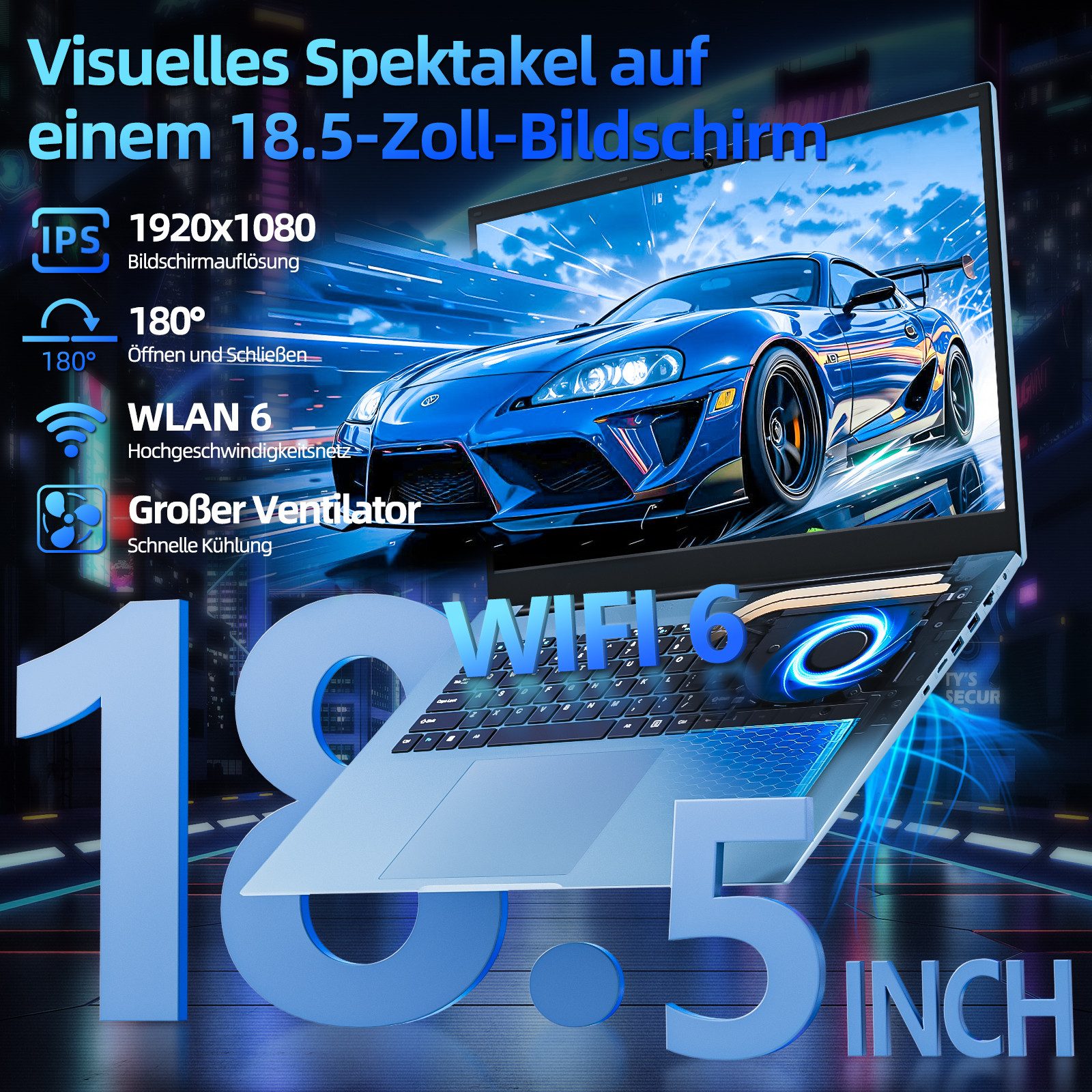 MENGHU 18,5-Zoll FHD Laptop, 16GB RAM 1TB SSD, Sicherheitsschloss, RJ45, HDMI Notebook (Intel Celeron N5095, 16 GB, 1024 GB SSD, 4-core CPU)