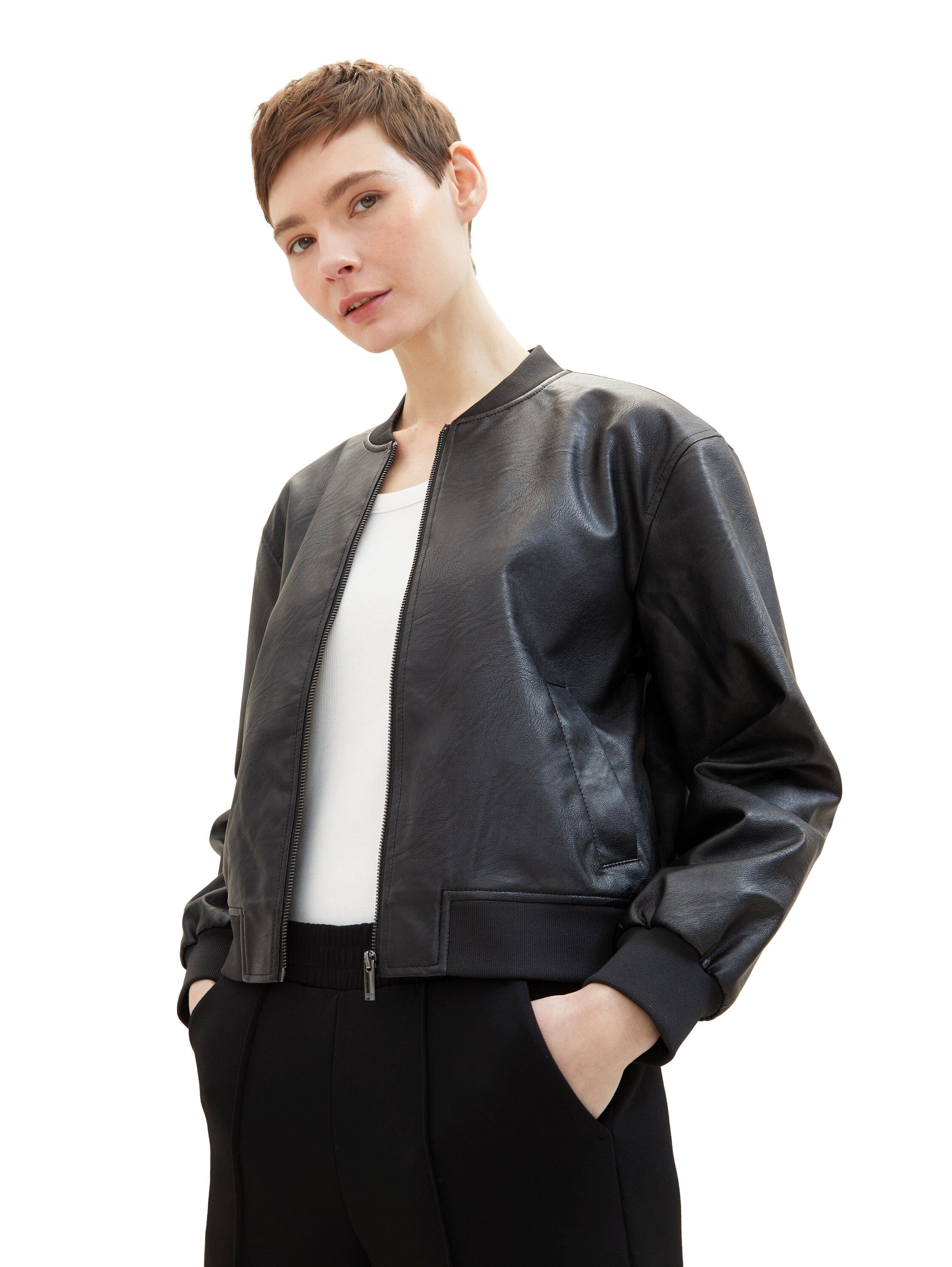 TOM TAILOR Denim Blouson Bomberjacke aus Kunstleder und mit Eingrifftaschen günstig online kaufen