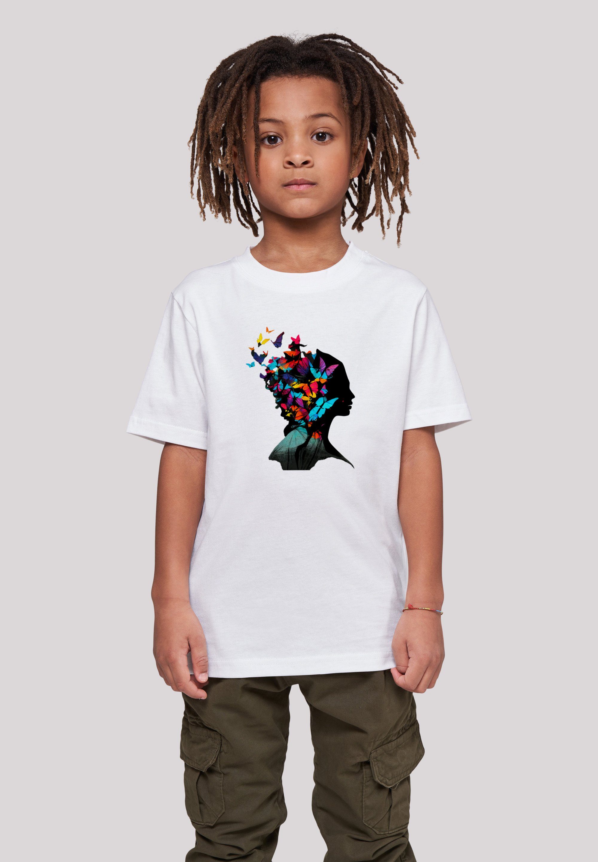 F4NT4STIC T-Shirt Schmetterling UNISEX TEE Silhouette Print weiß