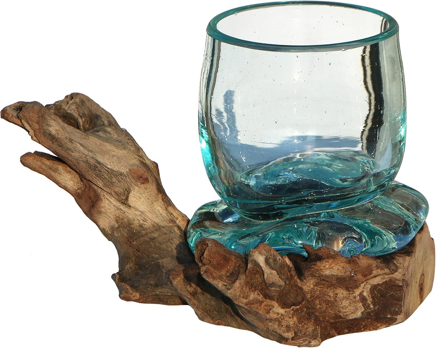 Wogeka Dekovase Glas-Vase Rom auf Wurzelholz Teakholz Gamal Bali Schale günstig online kaufen