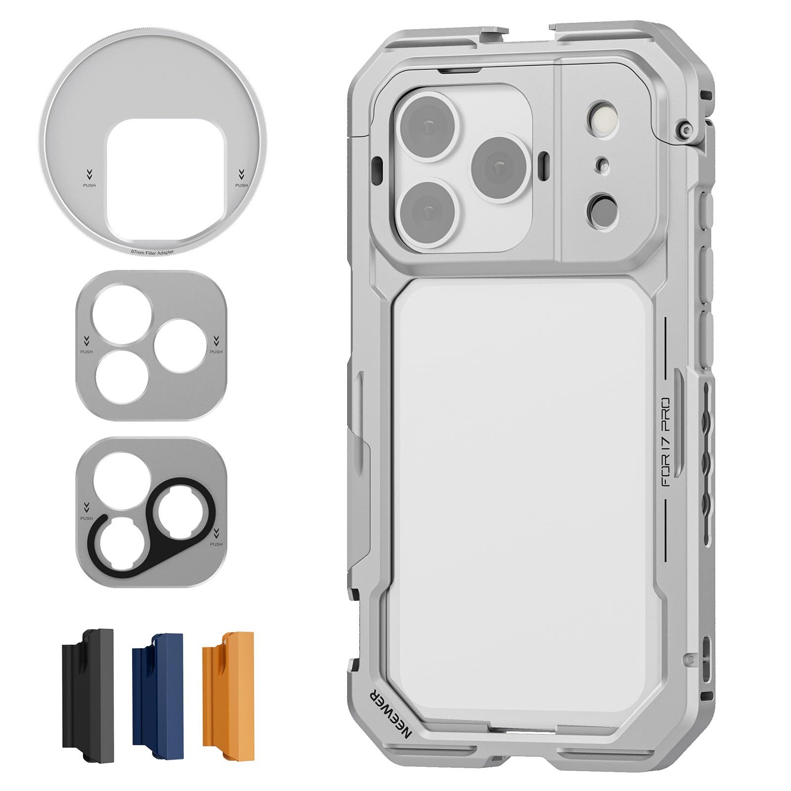 Neewer Smartphone-Halterung PA143 Phone Käfig Cage Kompatibel mit iPhone 17 Pro, 67mm Filterring, (1-tlg., 17mm Objektivrückplatte, T Mount Adapter, Handy Stabilisator Zubehör)
