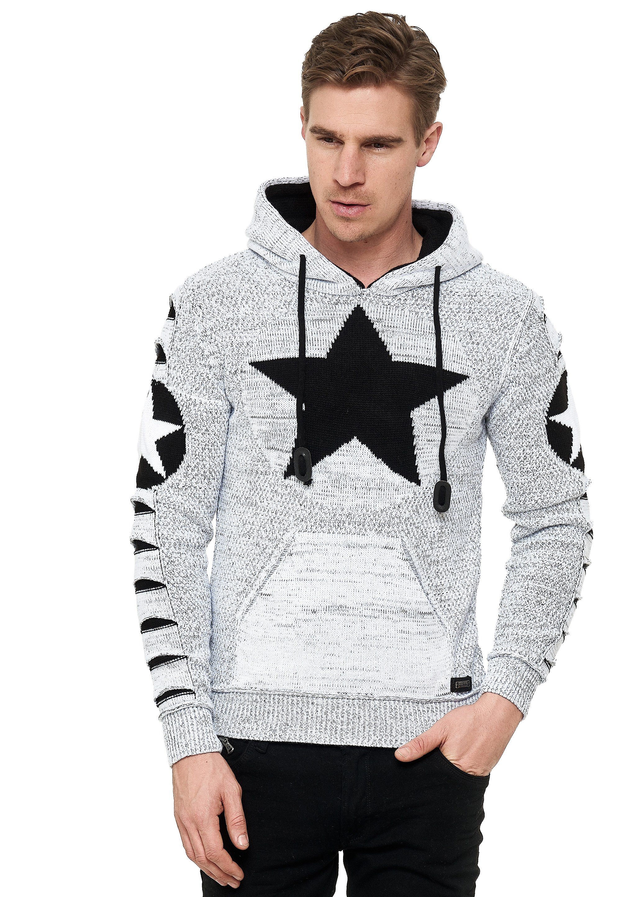 Rusty Neal Kapuzensweatshirt mit großem Stern-Design weiß-schwarz