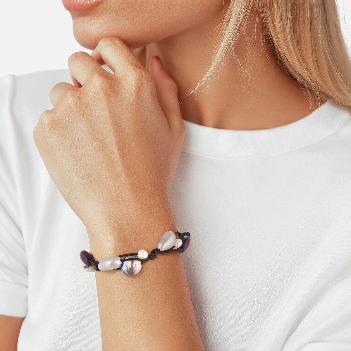 Valero Pearls Lederarmband X443 (1-tlg), aus Süßwasser-Zuchtperlen