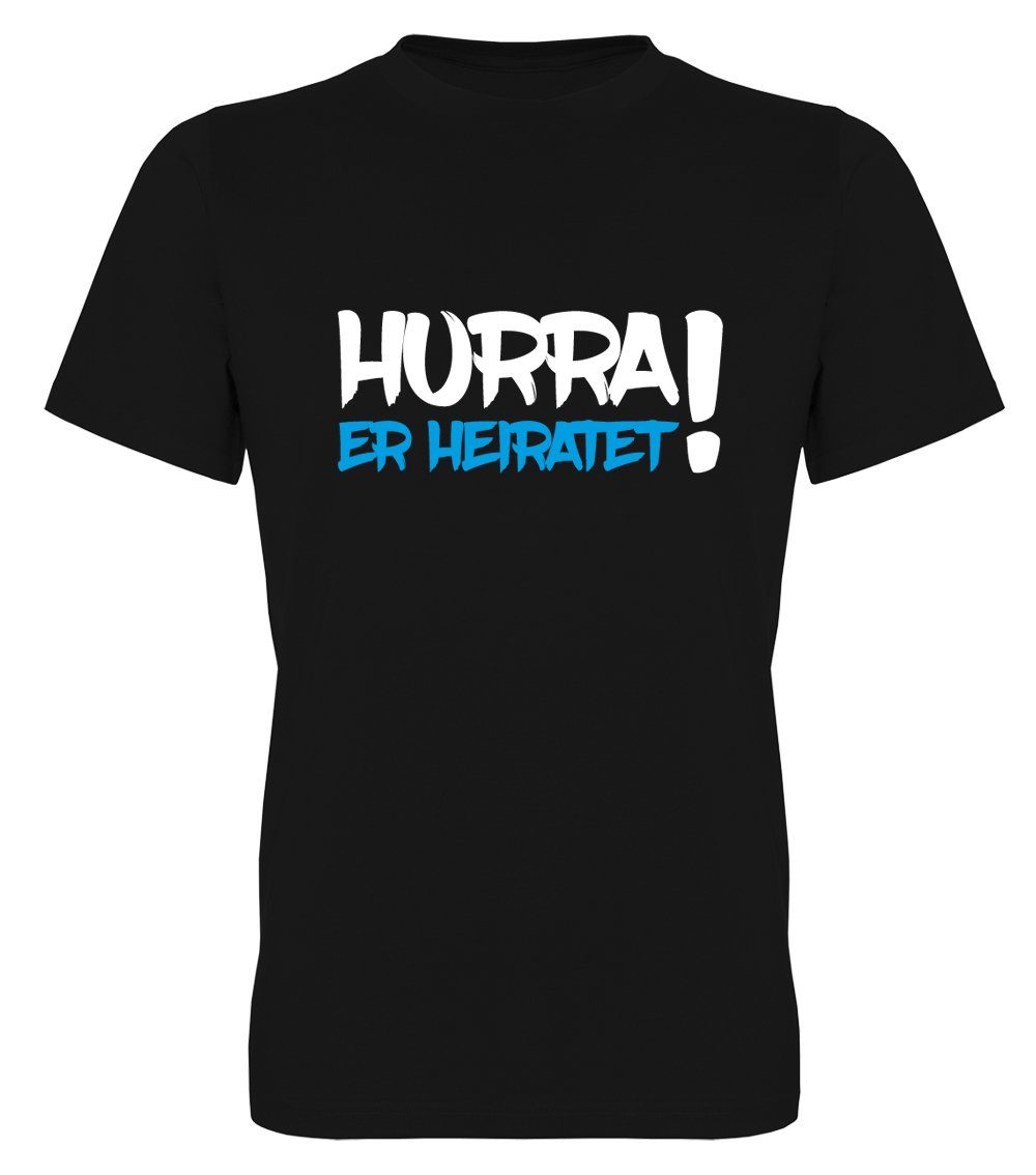 G-graphics T-Shirt zum Junggesellen-Abschied - Hurra – er heiratet! Herren Begleiter-T-Shirt zum JGA / Poltershirt