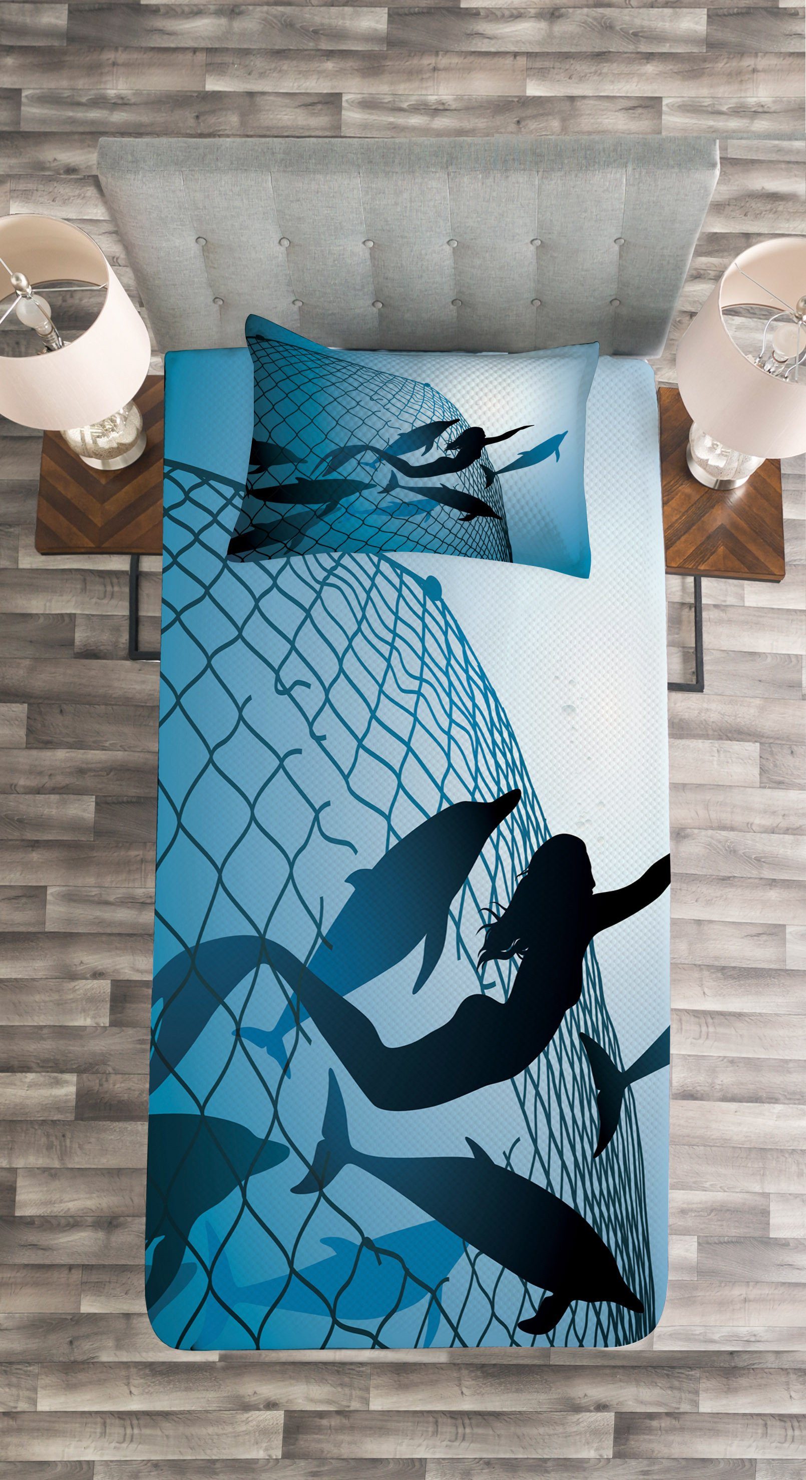 Waschbar, mit Tagesdecke Abakuhaus, Delfinen Kissenbezügen Meerjungfrau von Set Flug