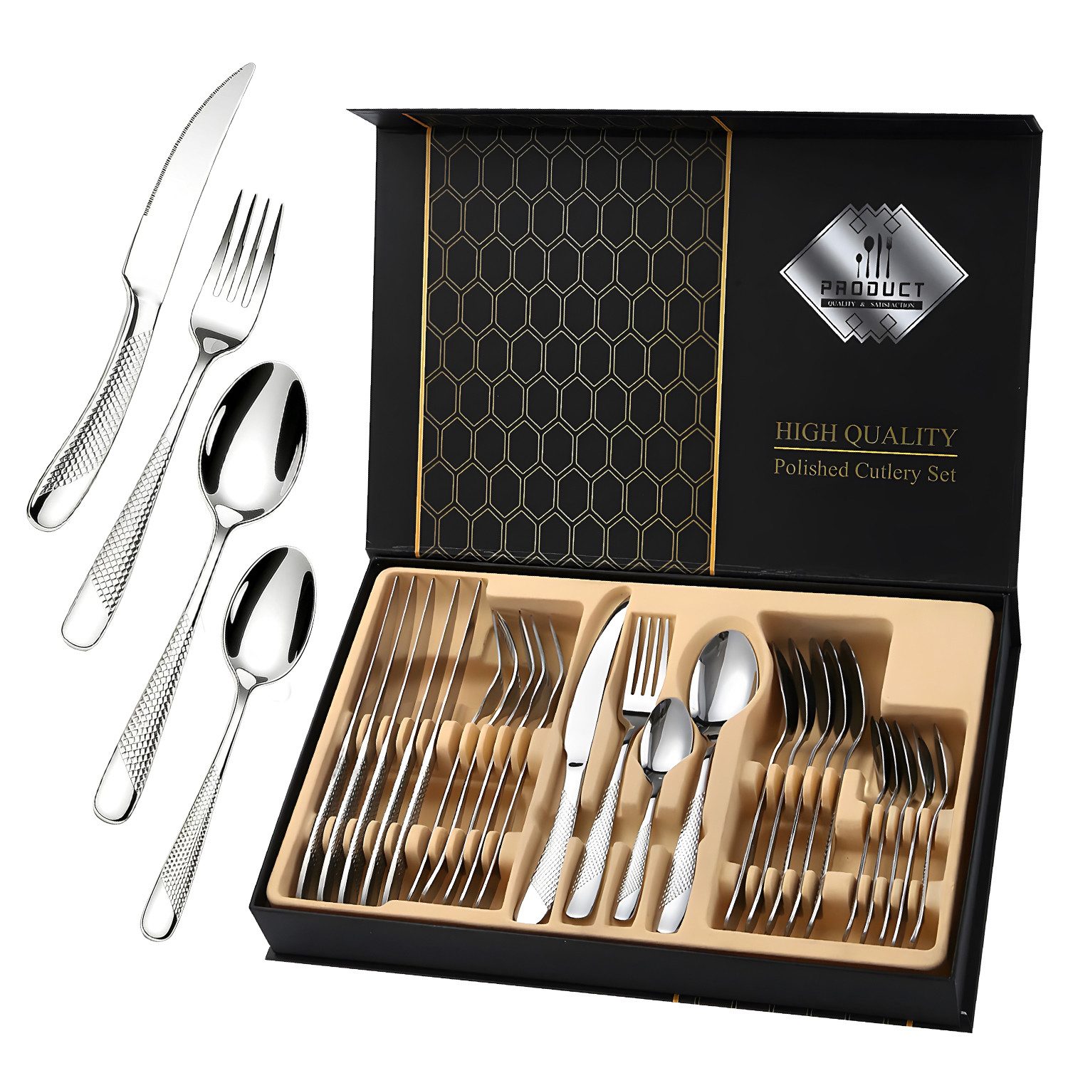 OSTWOLKE Besteck-Set Cutlery Set 24-teiliges Besteckset Set für 6 Personen mit Geschenkbox, 6 Personen