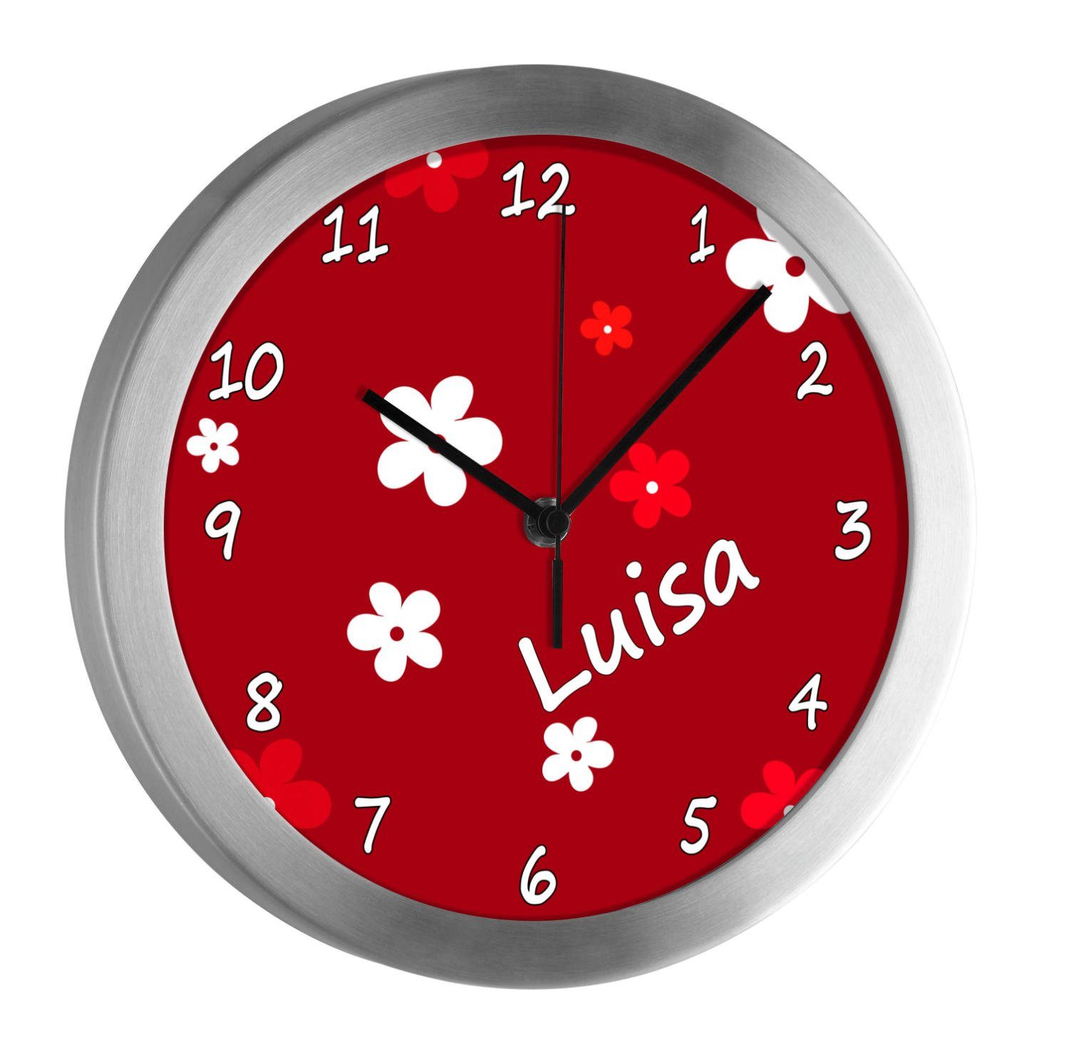 CreaDesign Funkwanduhr Kinderzimmer Kinder Wanduhr Blume rot personalisiert