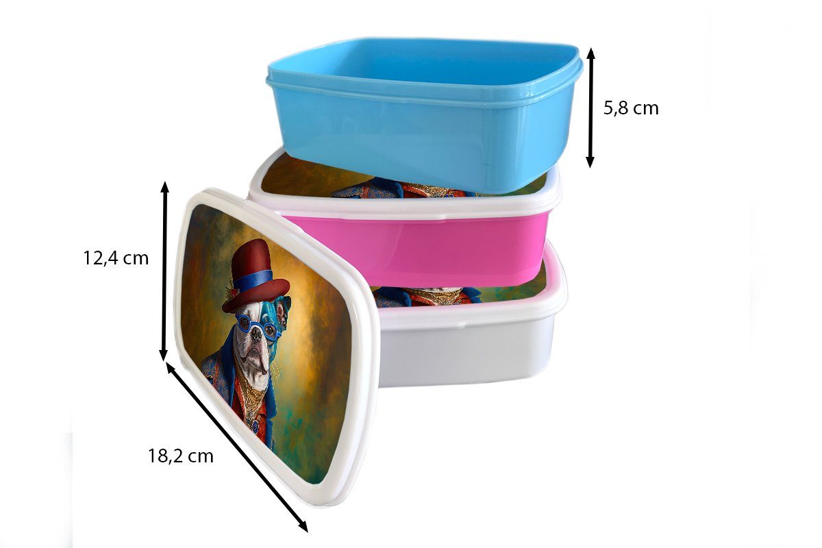 MuchoWow Lunchbox Hund rosa Kleidung Snackbox, Kunststoff Erwachsene, Brotbox - Mädchen, Hut Porträt Brotdose - Abstrakt, Kunststoff, - (2-tlg), - für Kinder