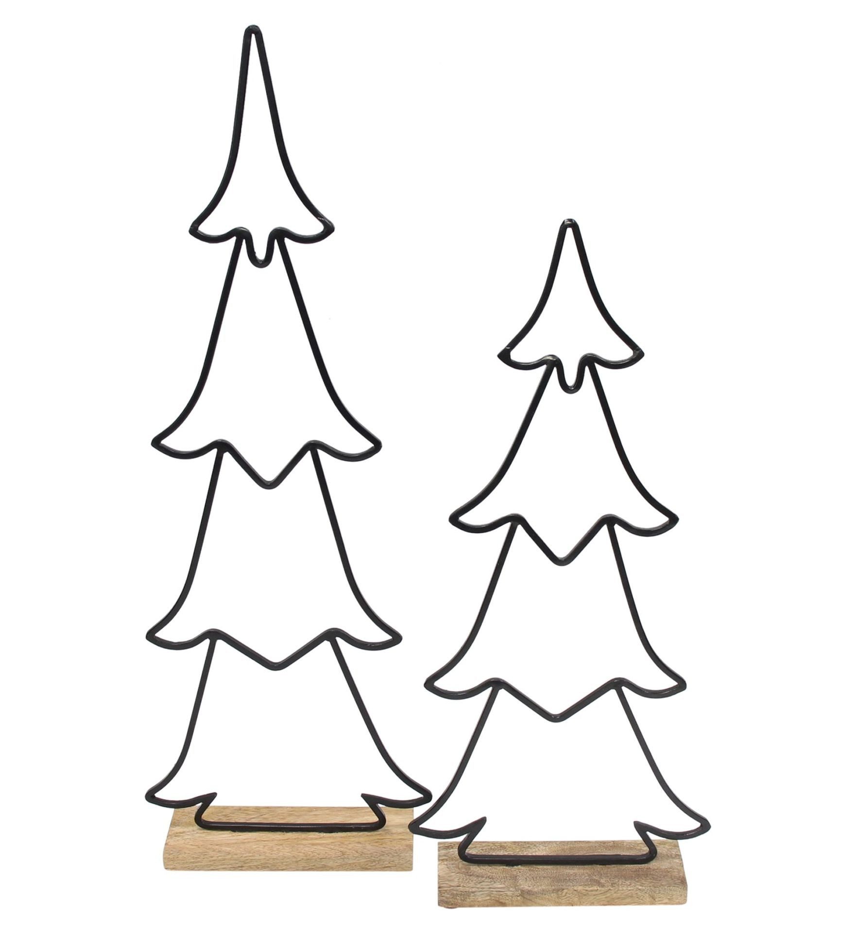 Dekoleidenschaft Dekofigur "Tanne" aus Metall & Mango Holz, 63 + 77 cm groß, Weihnachtsdeko Figur (2 St., im Set), Winterdeko, Metalldeko