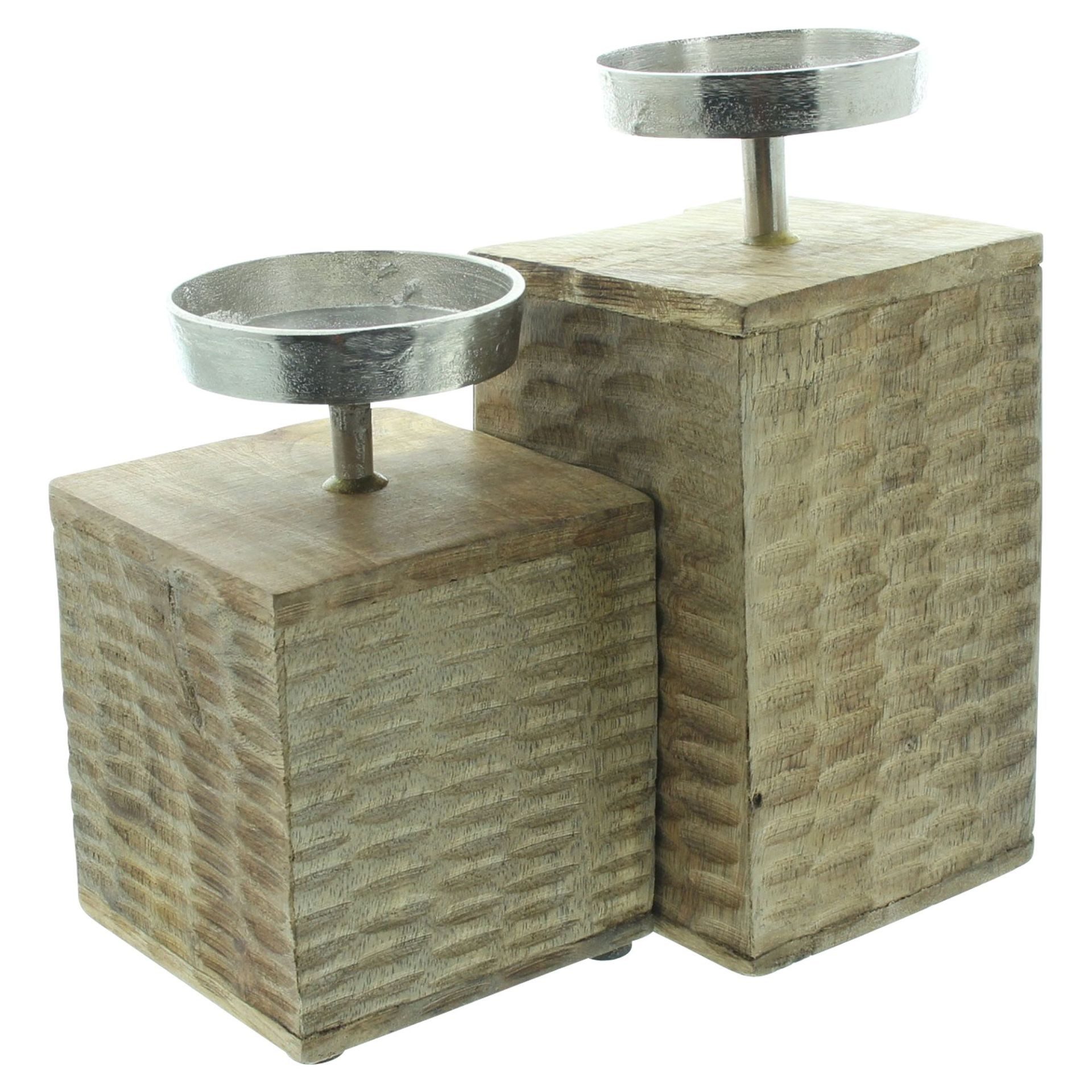 Home-trends24.de Kerzenhalter Säule Holz Kerzenhalter Kerzenständer für Stumpen Kerzen 2er Set (2 St)