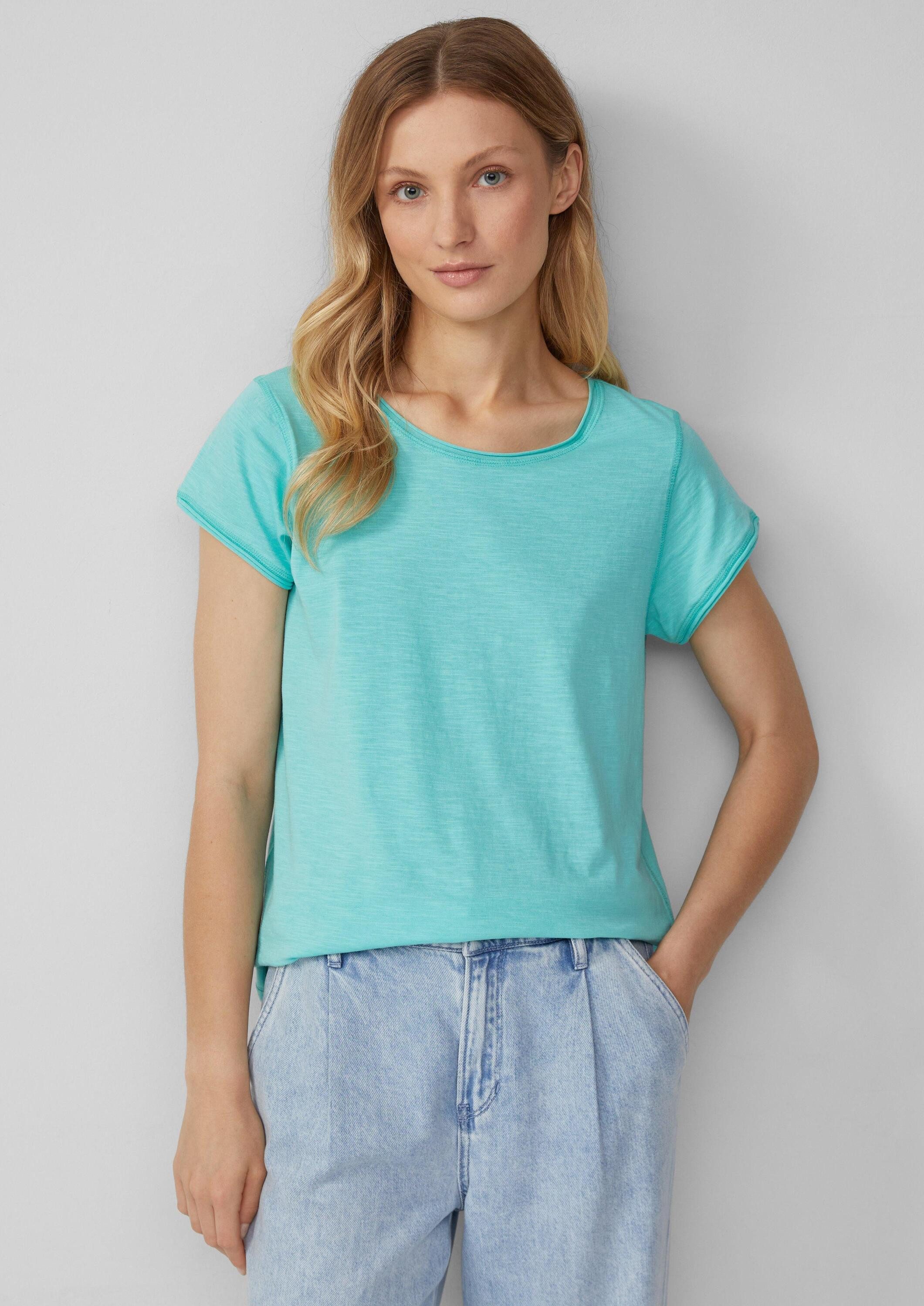 s.Oliver Kurzarmshirt T-Shirt T-Shirt mit Rollkanten und Flammgarnstruktur günstig online kaufen