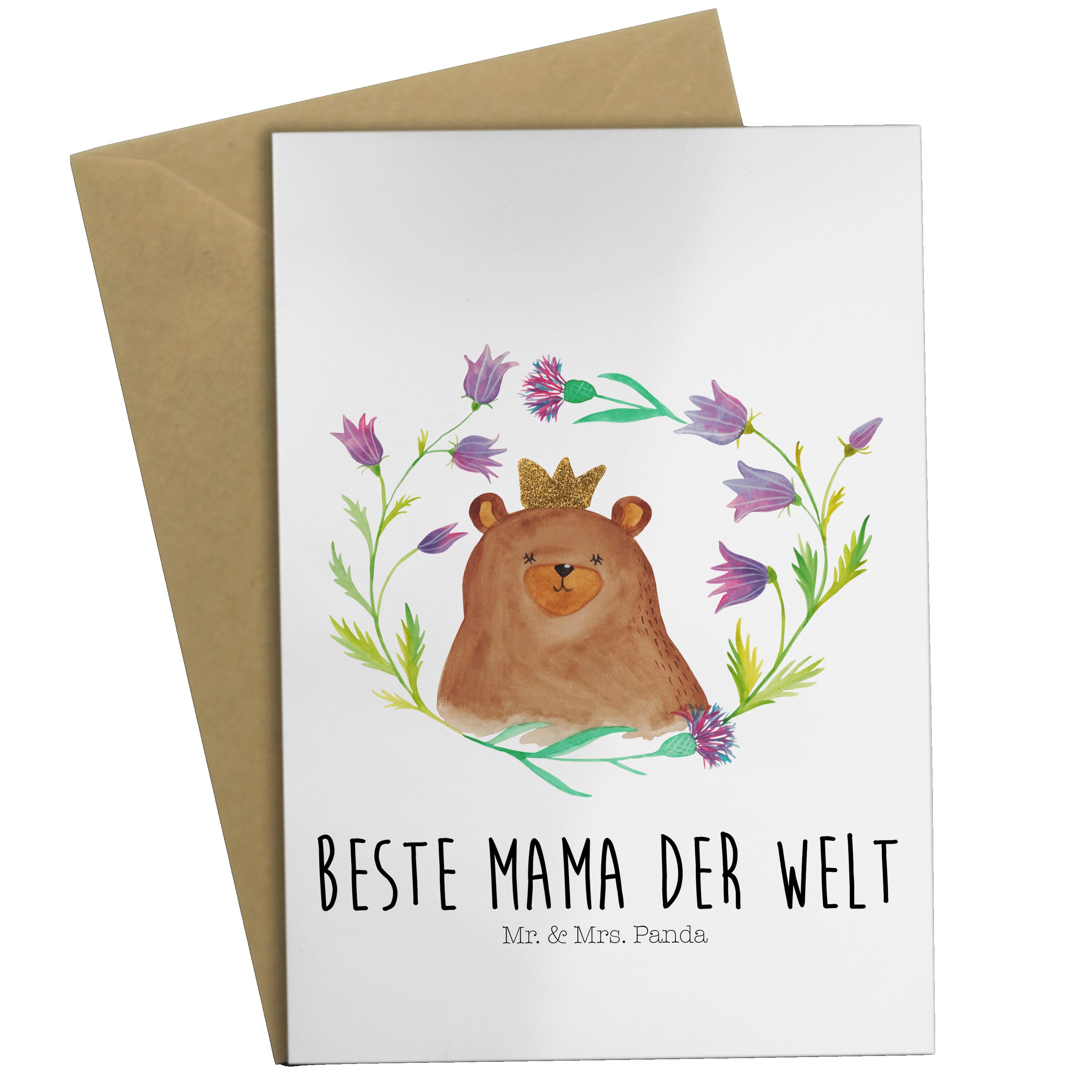 - weltbeste Königin Mama, Geschenk, Panda - Hochzeitskarte Weiß Mrs. Bär Mama, Mr. Grußkarte &