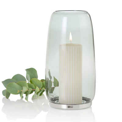 AdHoc Windlicht Yuna (Windlicht & Ständer aus Edelstahl), für Kerzen, LED-Kerzen oder Teelichter, edles Borosilikatglas