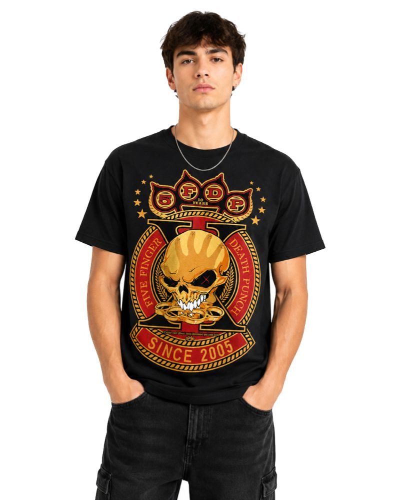 Bravado Print-Shirt Five Finger Death Punch Herren T-Shirt Skull Schwarz Vintage L XL World Tour 2026 Legacy