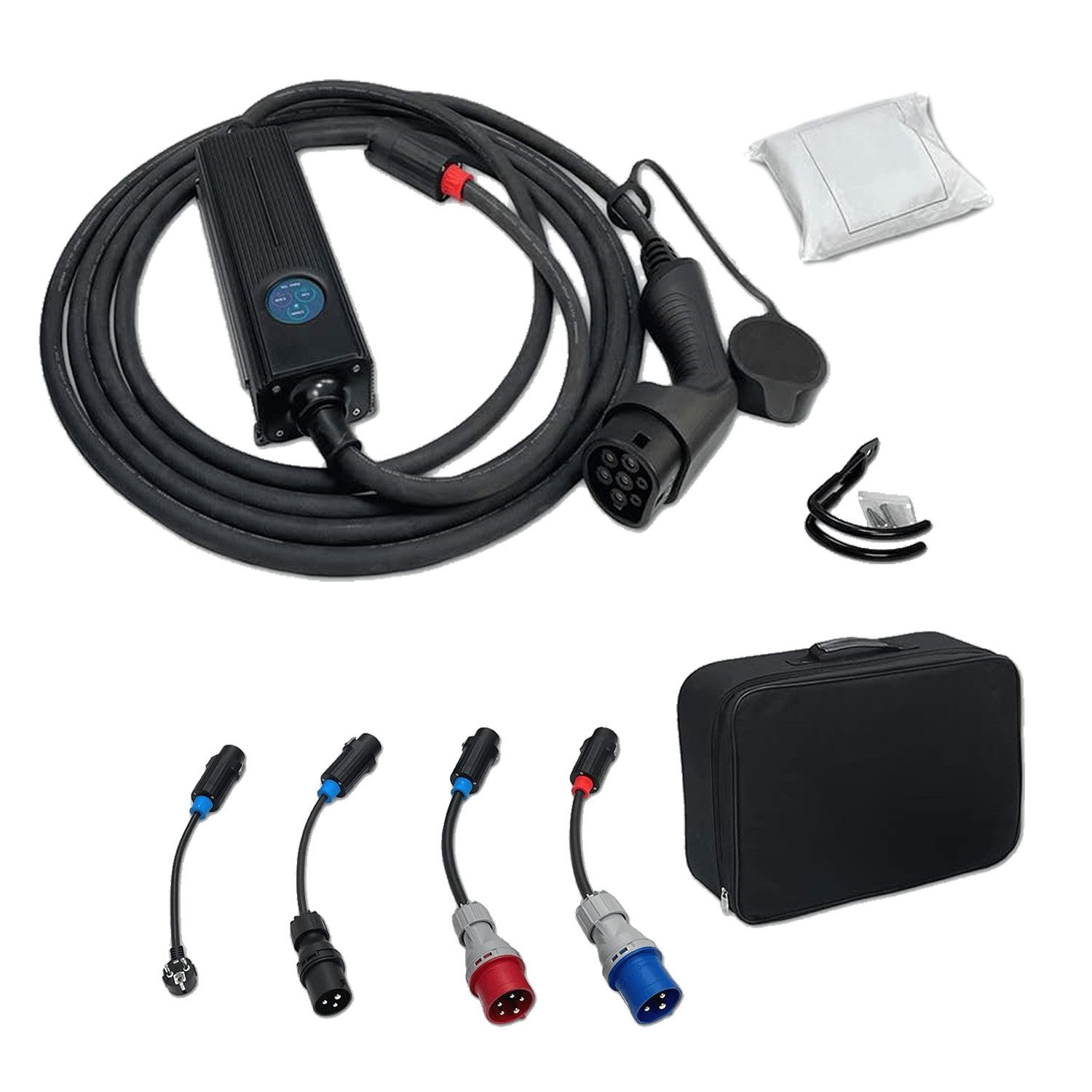 EM2GO Mobiles EV Ladekabel 16kW Typ2 LCD 3 Phasen IP66 Elektroauto-Ladegerät