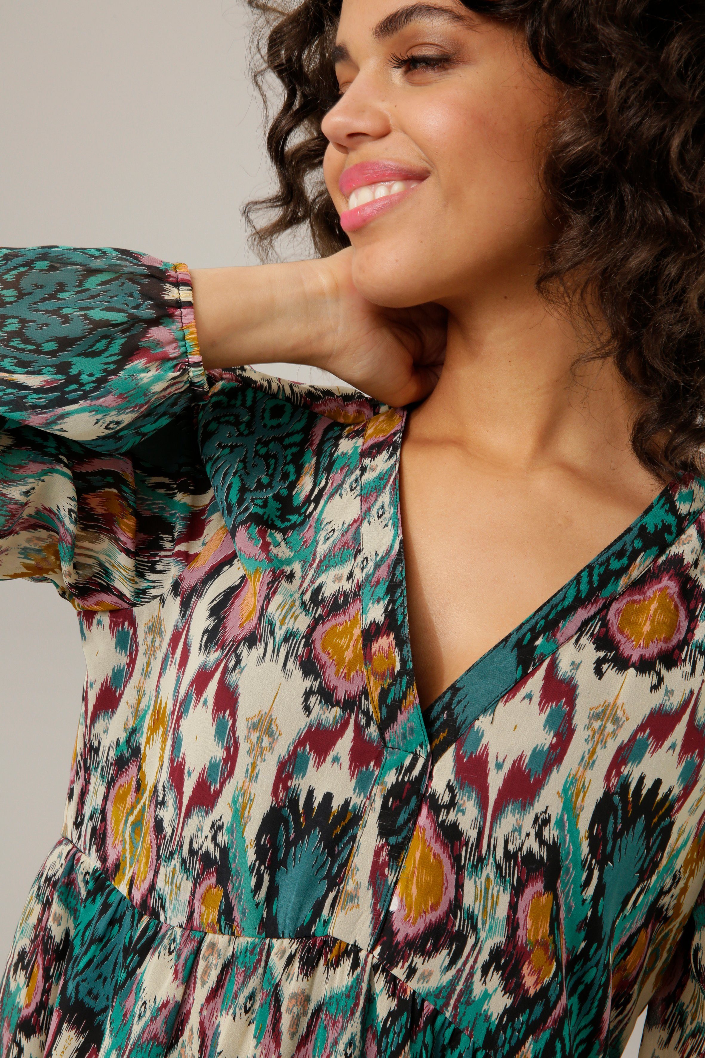 Aniston CASUAL Tunikakleid mit farbenfrohem Ethno-Druck - jedes Teil ein Unikat