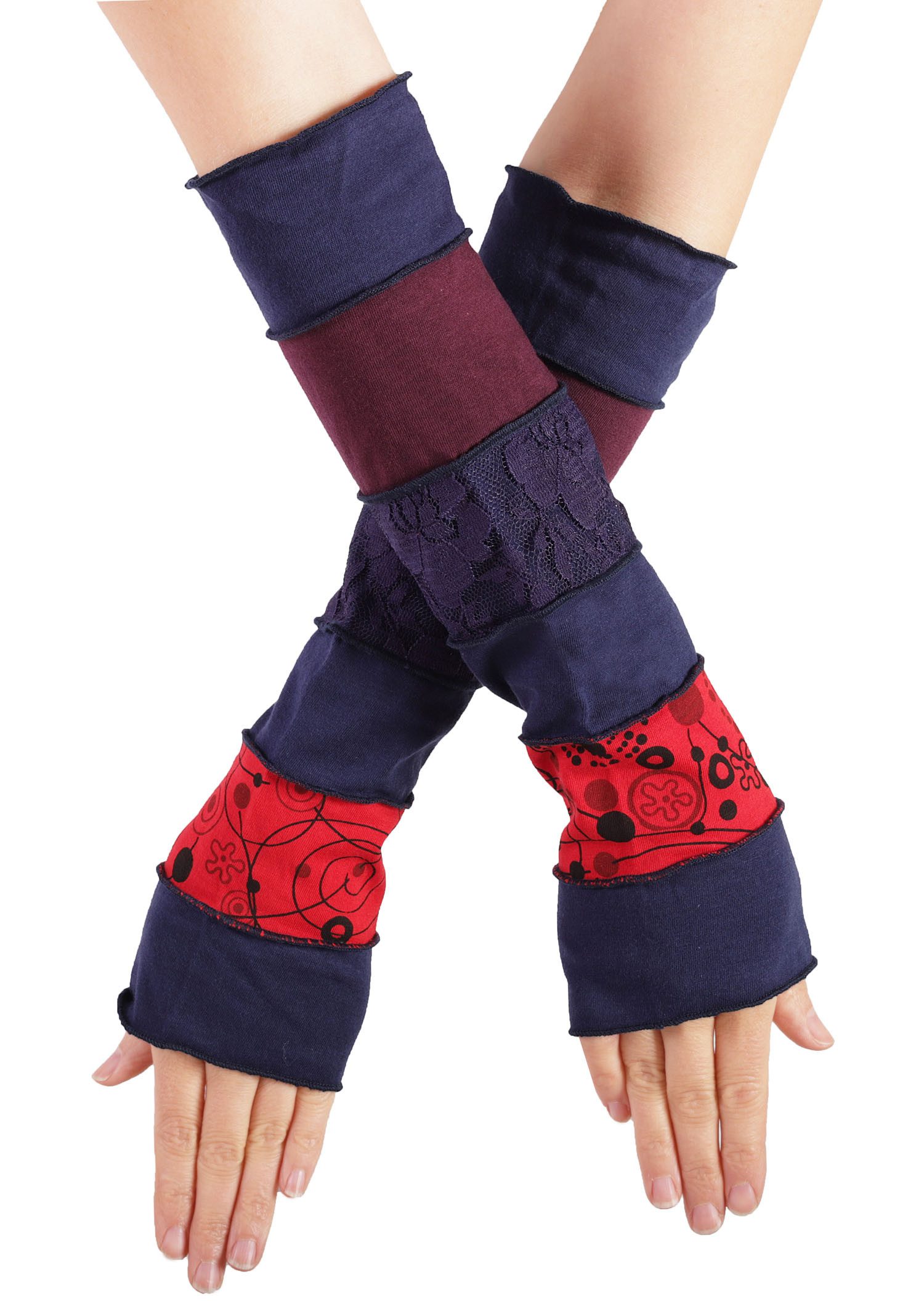 Armstulpen Patchwork Armstulpen, mehrfarbige Pulswärmer mit Spitze hw11 Blau