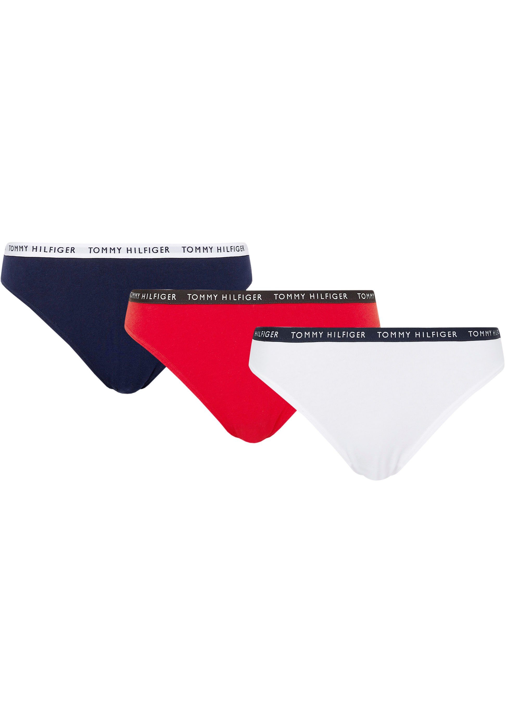 / Hilfiger white Underwear red (3-St) primary Logobündchen mit Tommy Bikinislip / schmalem desert sky