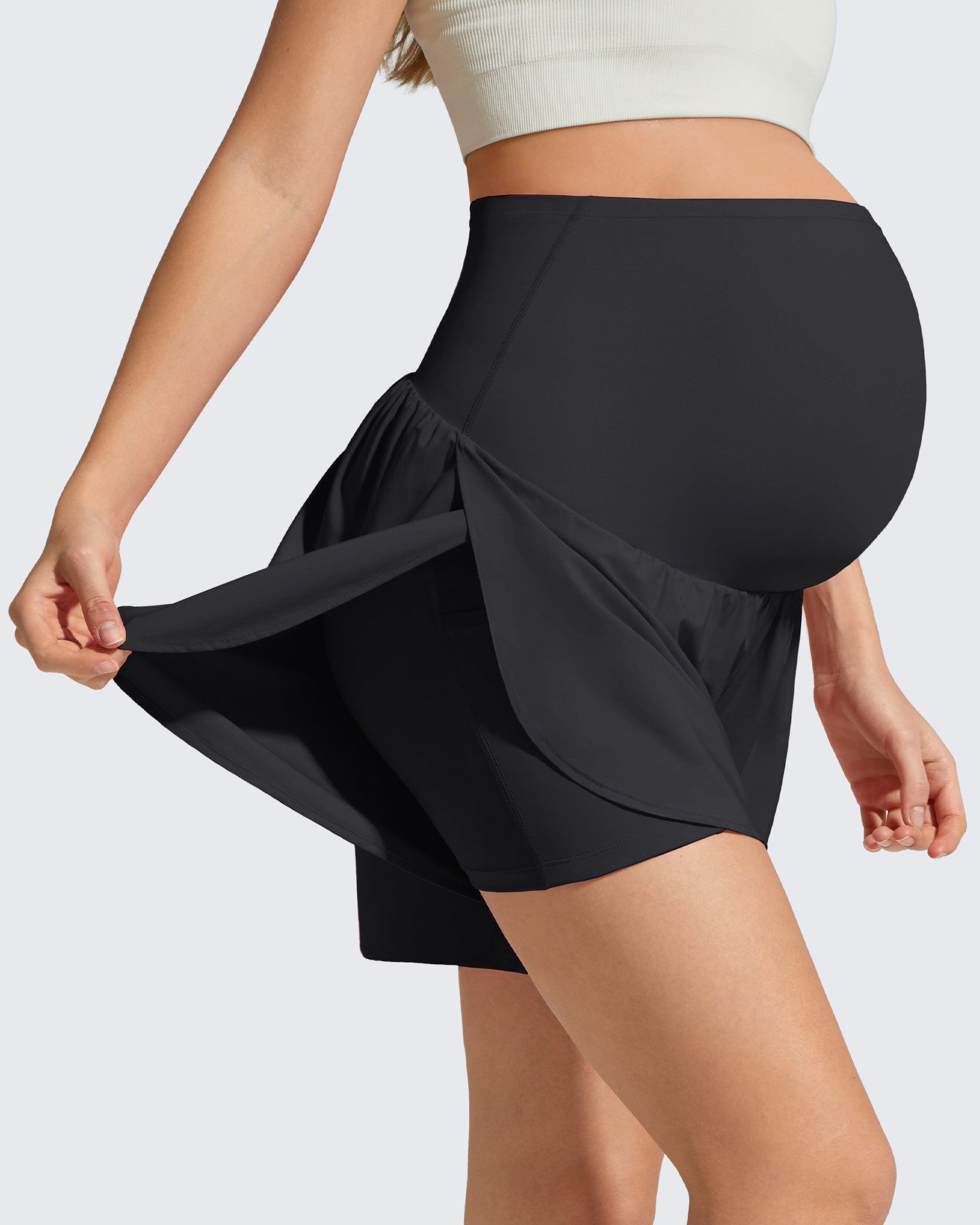 G4Free Umstandsshorts Damen Schwangerschafts-Sportshorts, High Waist Yoga Shorts Chillwhisp Umstandsshorts für Damen, Schwangerschaftsrock mit Tasche