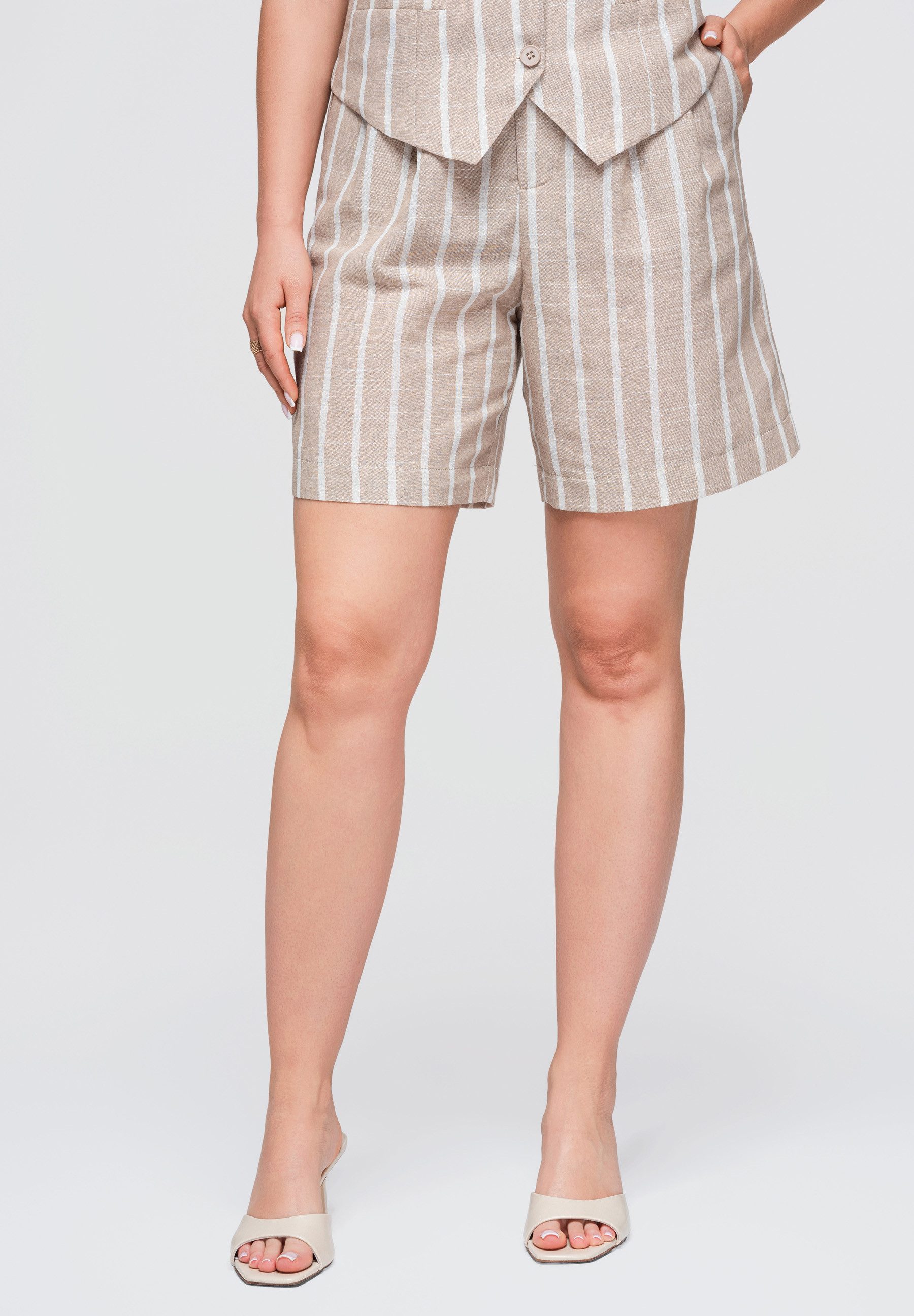 OMBRE Shorts Damen Shorts mit hohem Bund und weitem Bein Beige M (kein Set, 1-tlg)