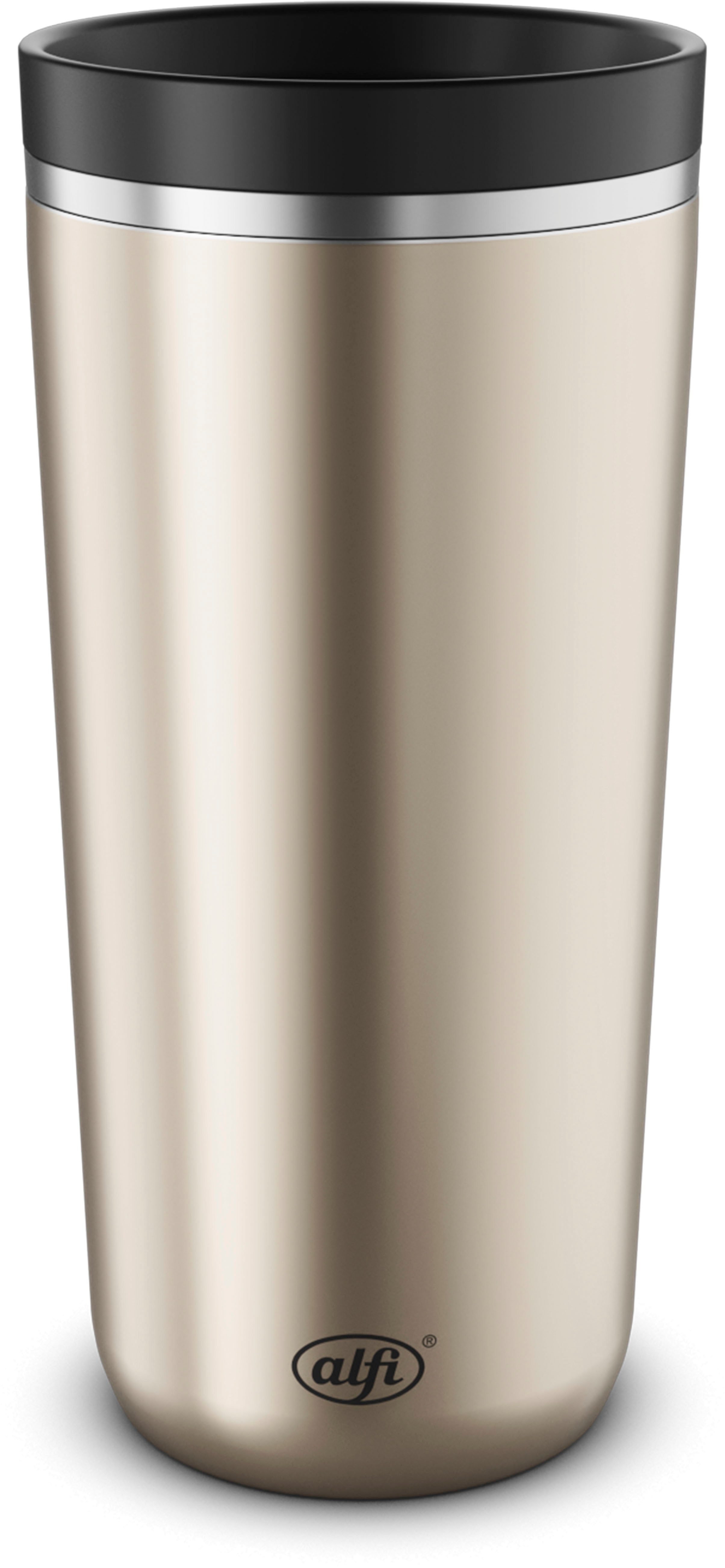 Alfi Thermobecher ISO COFFEE MUG PRO, absolut dicht, spülmaschinenfest, 1-tlg., Edelstahl, Kunststoff, Silikon, 0,38l, 6h heiß & 12h kalt, mit Druckknopf & Teebeutel-Aufhänger