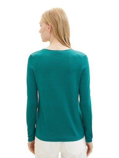green TOM TAILOR angenehmem Feinstrick ever V-Ausschnitt-Pullover aus