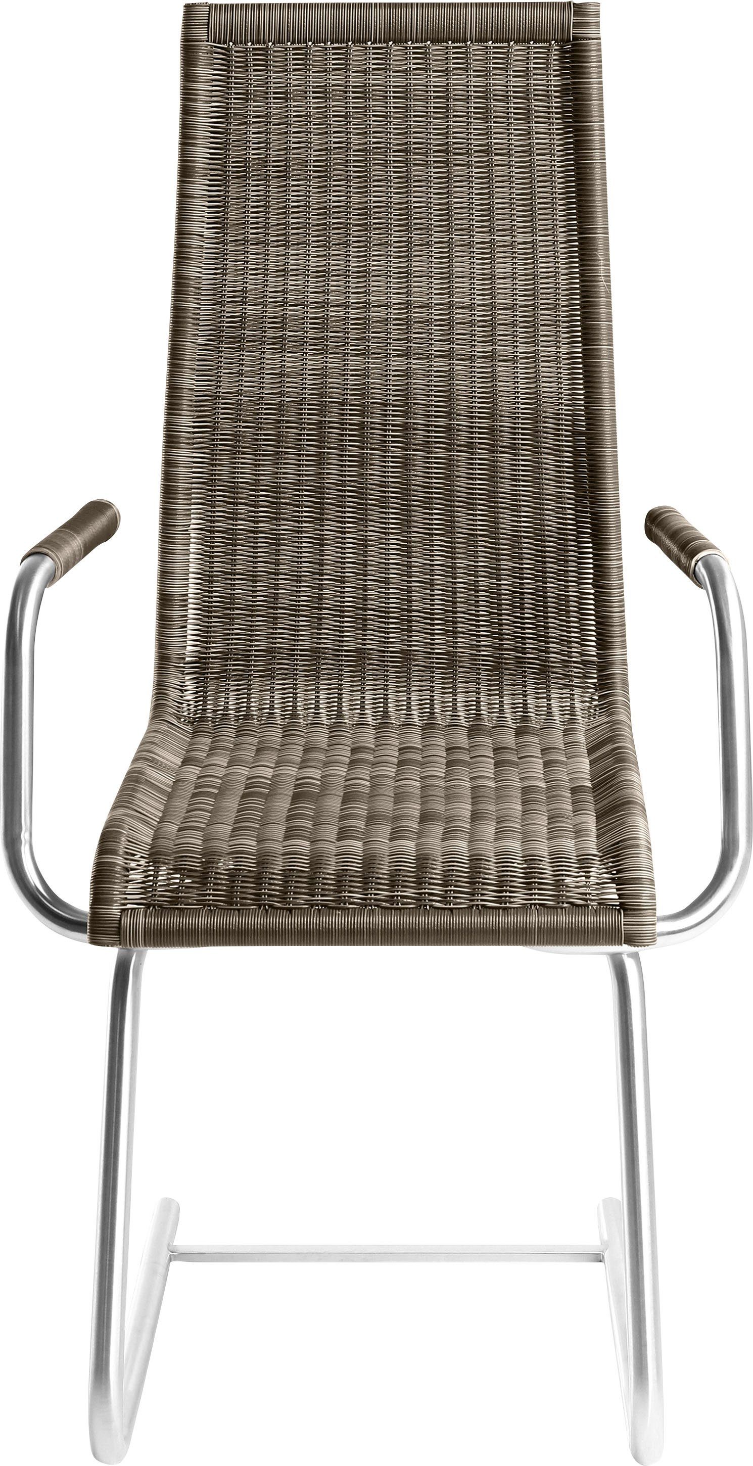 WK WOHNEN Freischwinger WK 7401, Rundrohrgestell in Edelstahloptik, Vollgeflecht, mit Armlehne